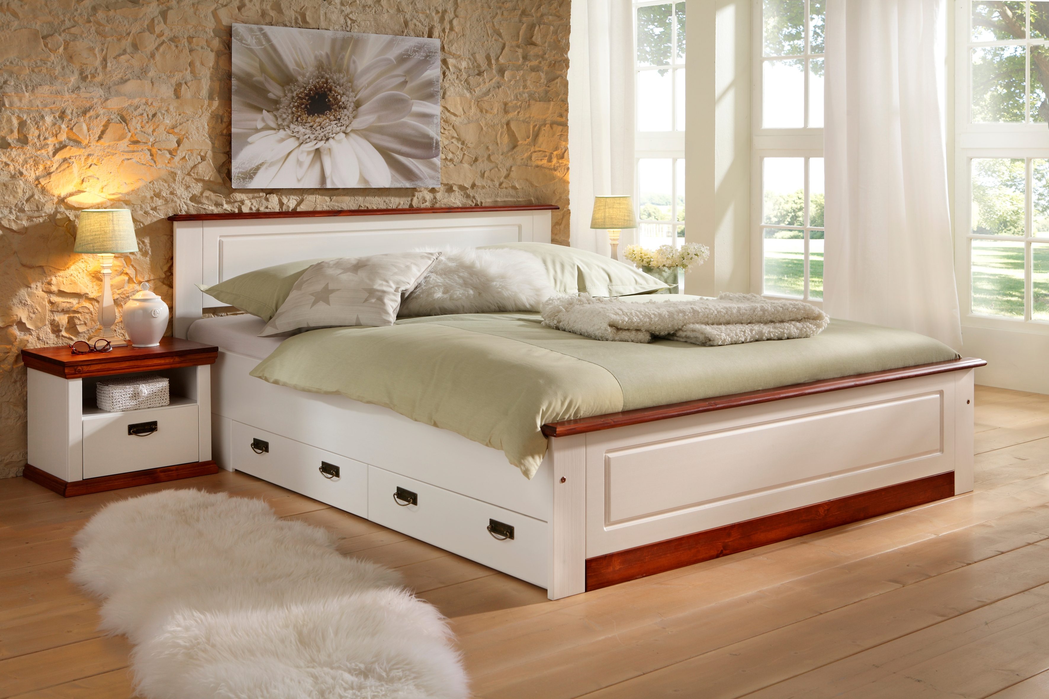 Home affaire Massief houten ledikant Madrid, landelijke stijl, hoge belasting! van fsc-gecertificeerd grenen, inclusief lattenbodem, cassette-look
