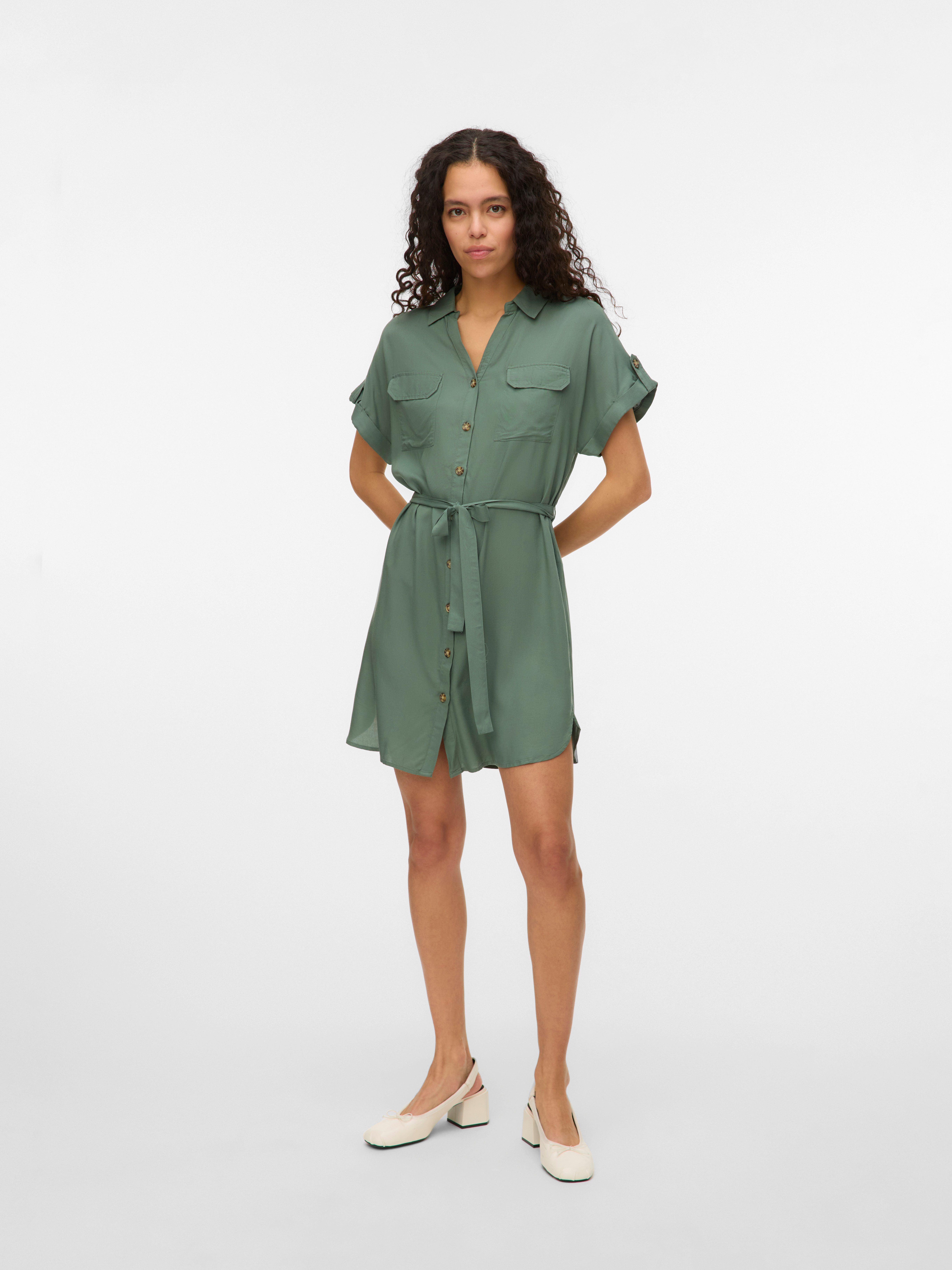 Vero Moda Midi-jurk VMBUMPY SS SHORT SHIRT DRESS WVN GA NOOS dames midi-jurken maat XXL (44) groen