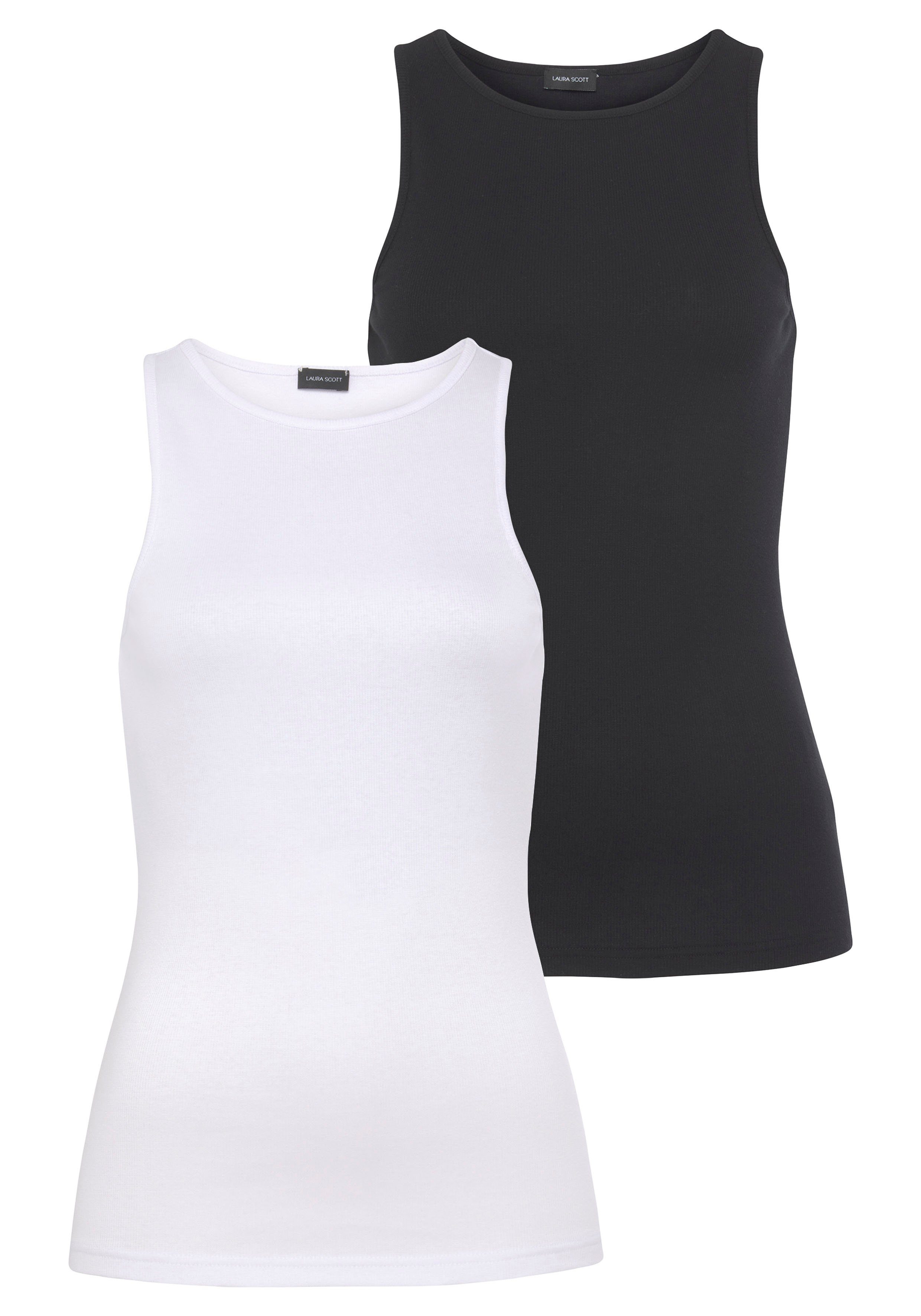 Laura Scott Tanktop van ribkwaliteit in dubbelpack (set, 2-delig)