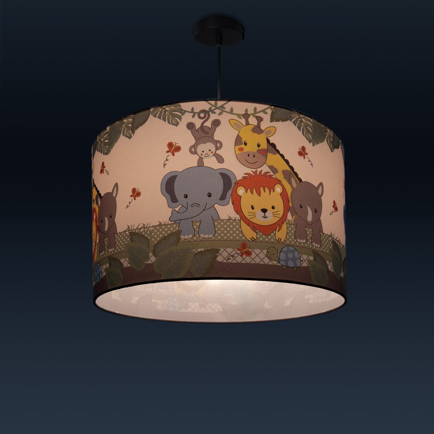 Paco Home Hanglamp Diamond 634 Kinderlamp plafondlamp LED kinderkamer, jungle-dieren, E27