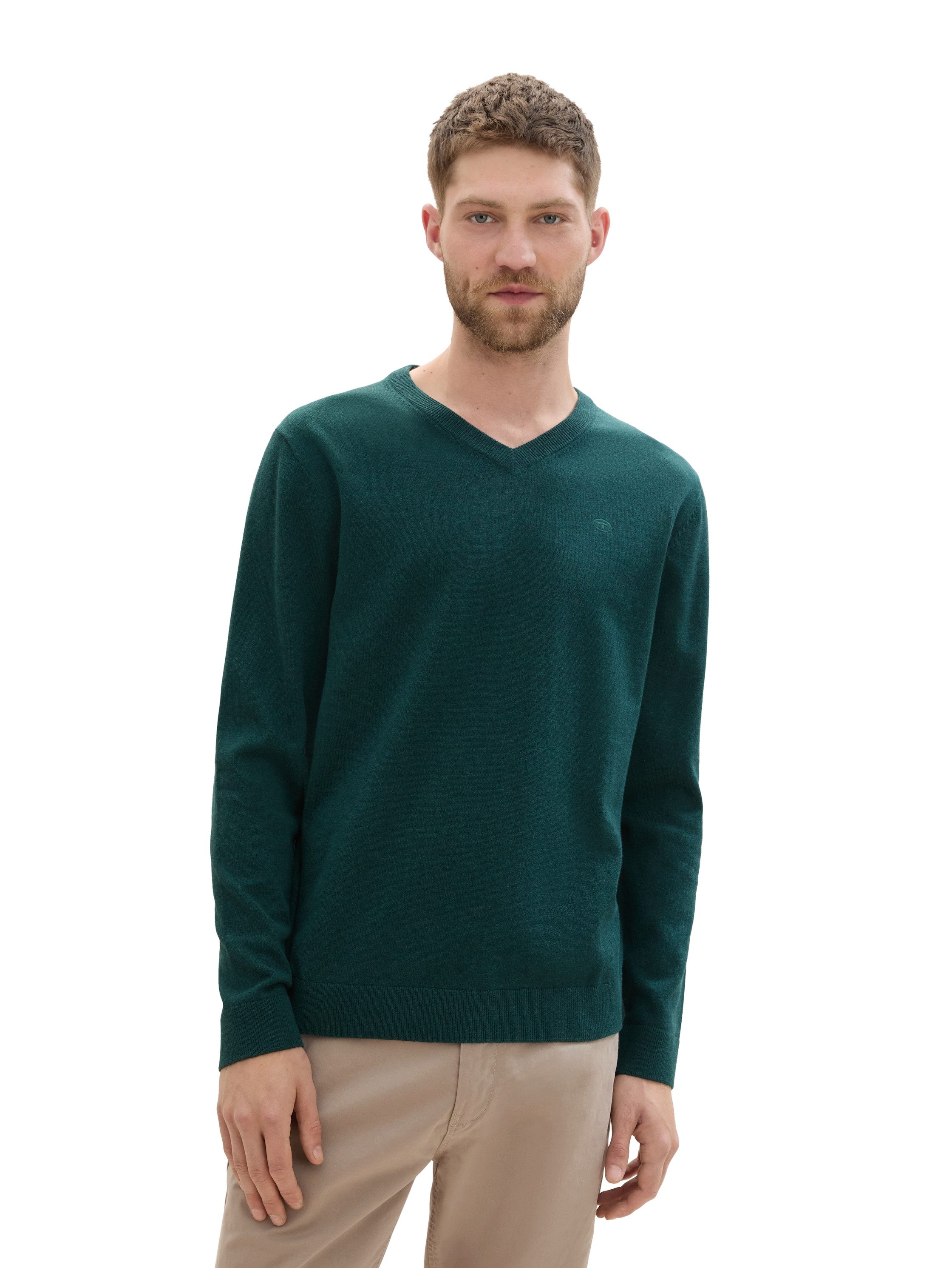 Tom Tailor Trui met V-hals met klein logoborduursel