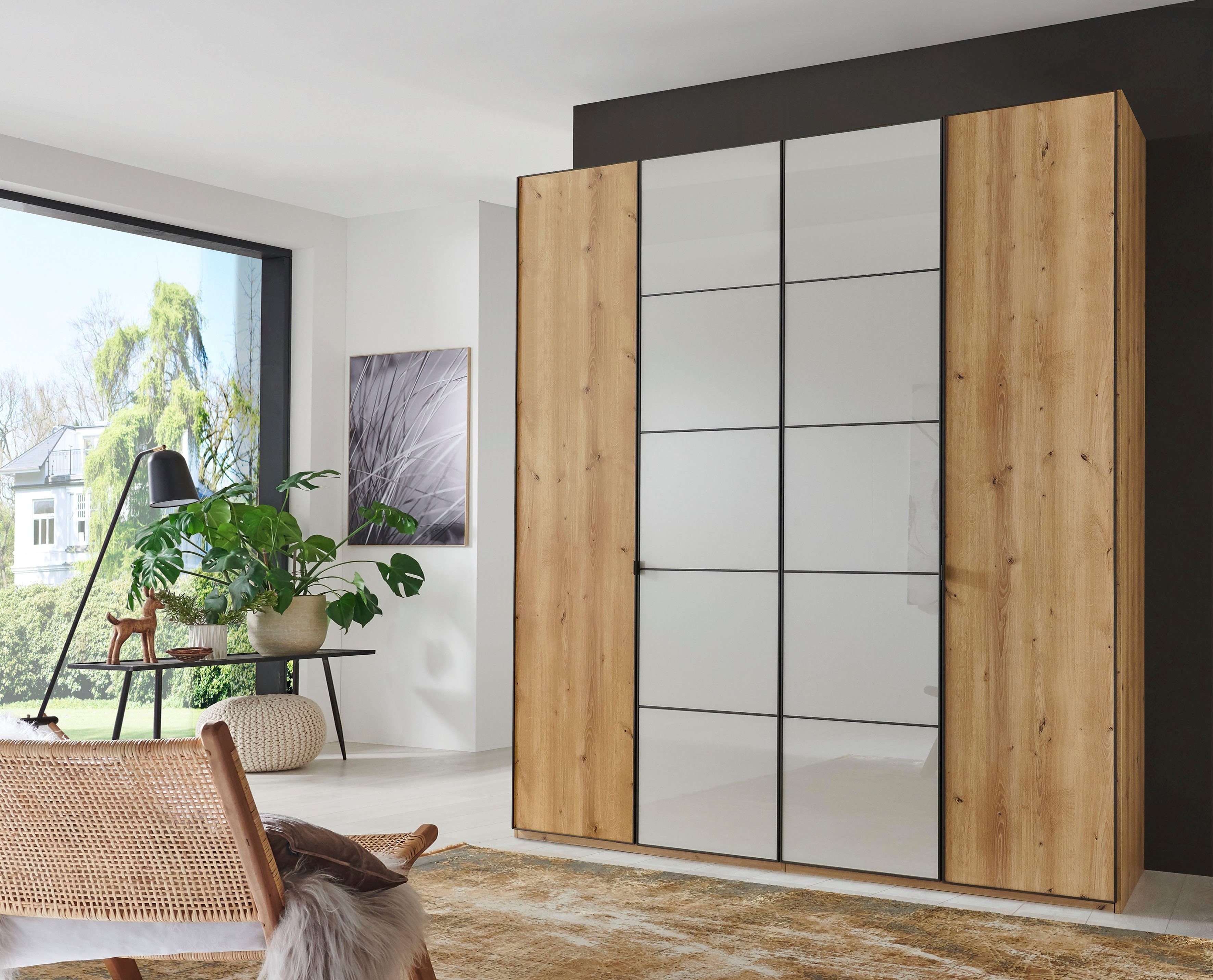 WIEMANN Draaideurkast Quito hoogwaardig beslag inclusief deurdemping kledingkasten maat 197,3 cm x 216 cm x 58 cm beige