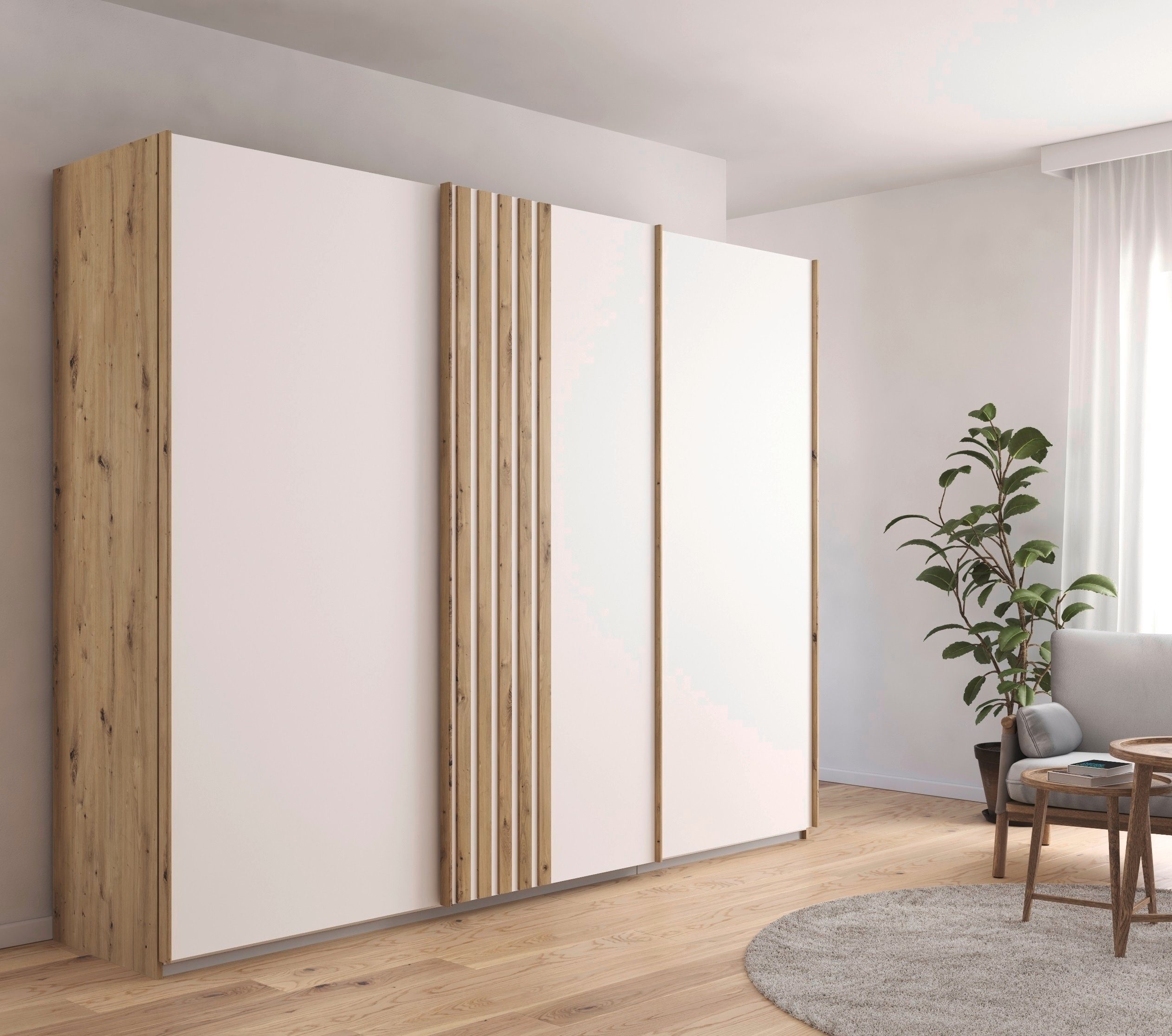 rauch Schuifdeurkast Kledingkast MOSBACH moderne lamellenbedekking in 3d akoestisch paneel uiterlijk made in germany