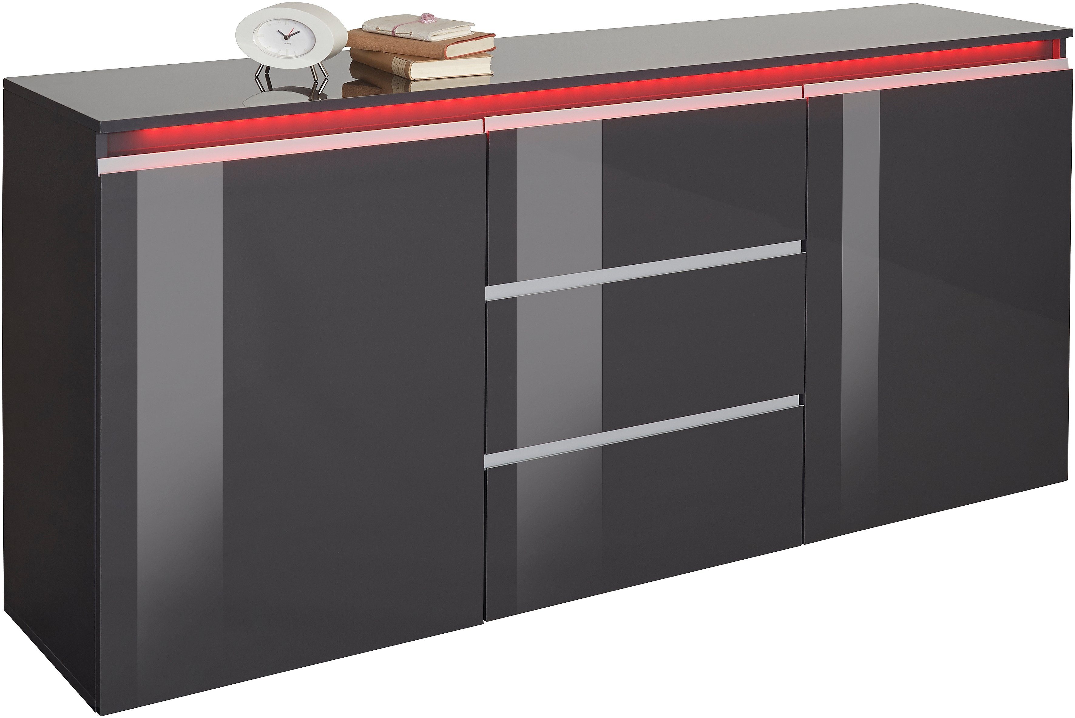 INOSIGN Dressoir Magic, commode, kast, dressoir met 2 deuren en 3 lades hoogglans gelakt (b/d/h) 180x40x80 cm