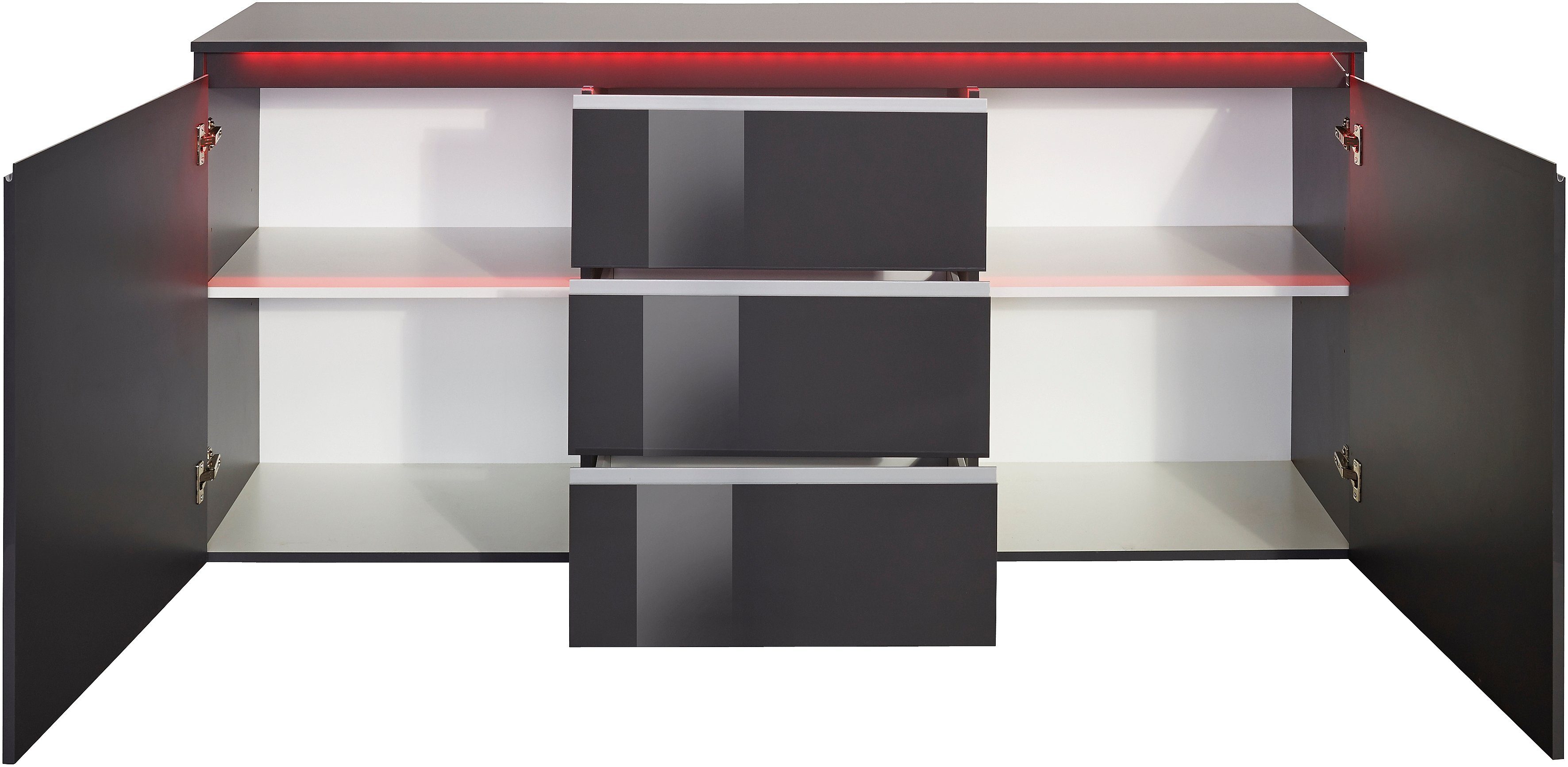 INOSIGN Dressoir Magic, commode, kast, dressoir met 2 deuren en 3 lades hoogglans gelakt (b/d/h) 180x40x80 cm