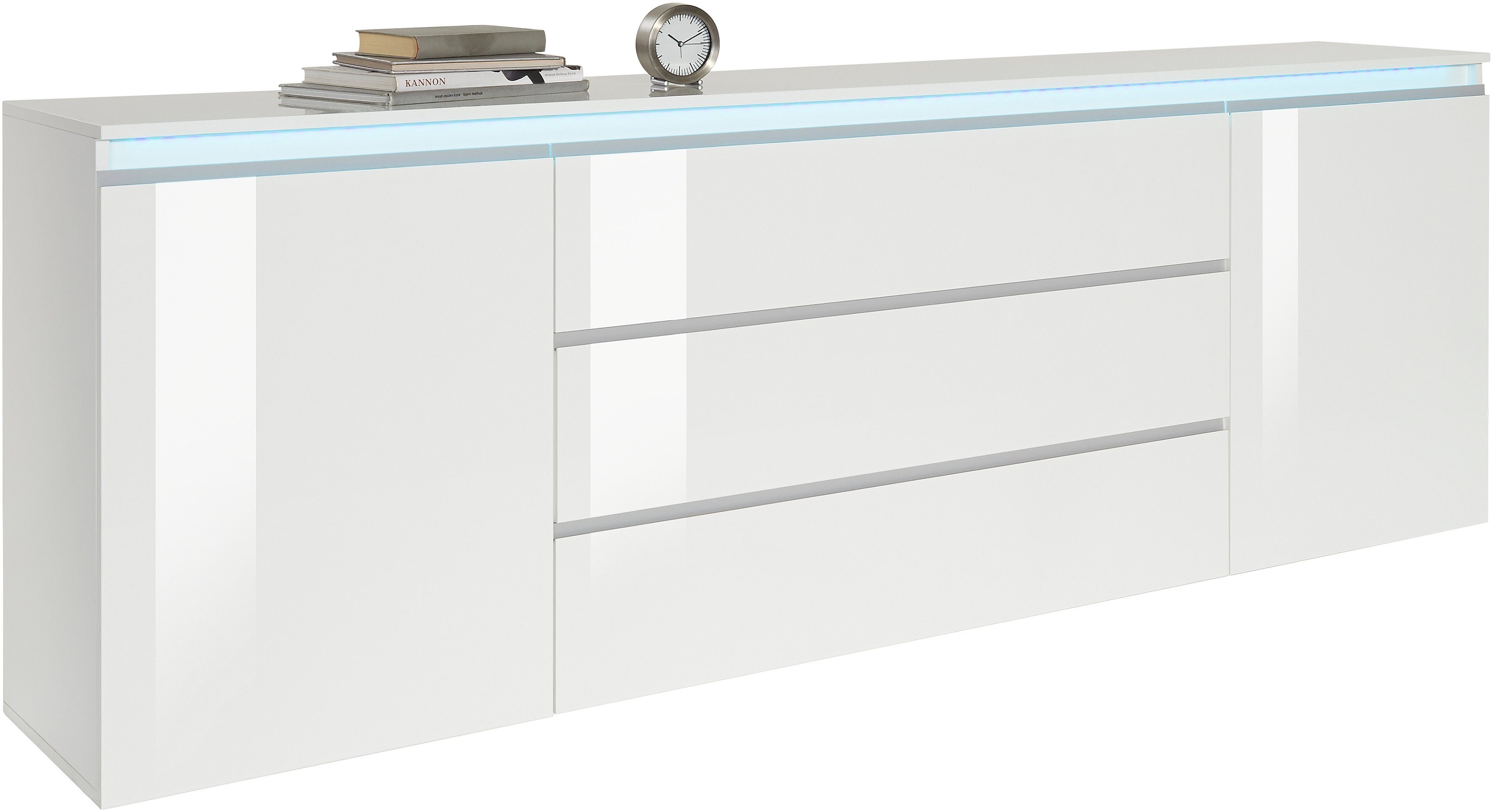 INOSIGN Dressoir Magic, commode, kast, dressoir met 2 deuren en 3 lades hoogglans gelakt (b/d/h) 240x40x80 cm