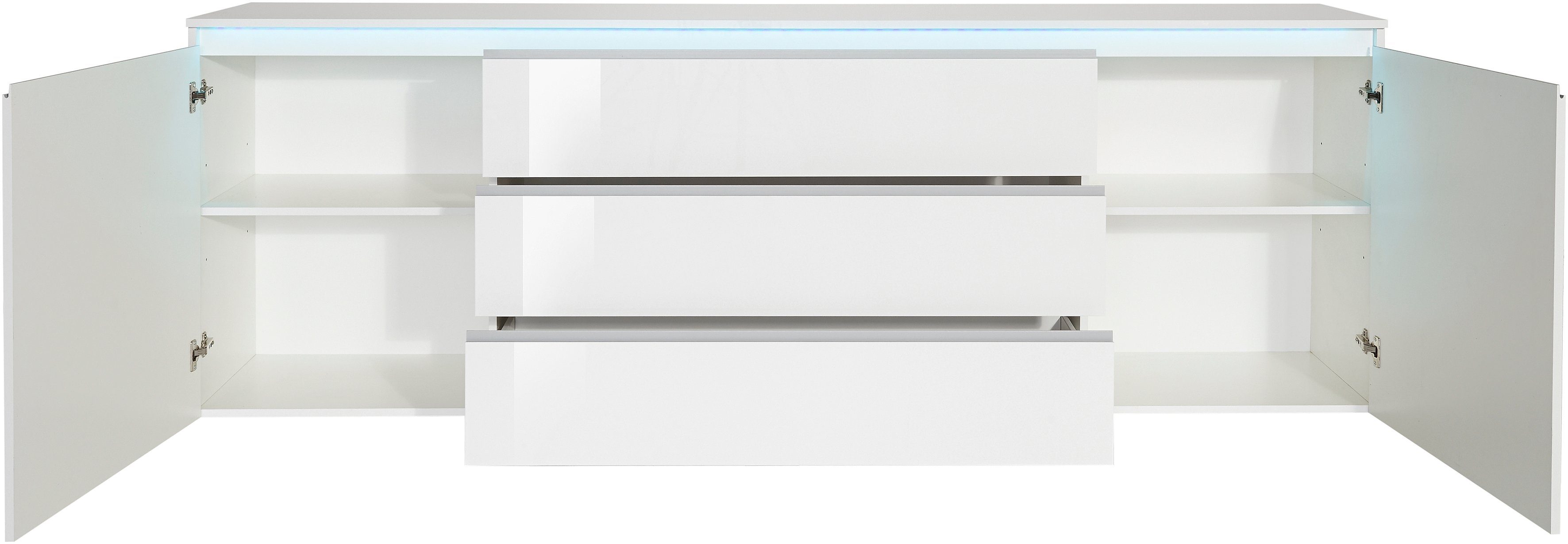 INOSIGN Dressoir Magic, commode, kast, dressoir met 2 deuren en 3 lades hoogglans gelakt (b/d/h) 240x40x80 cm
