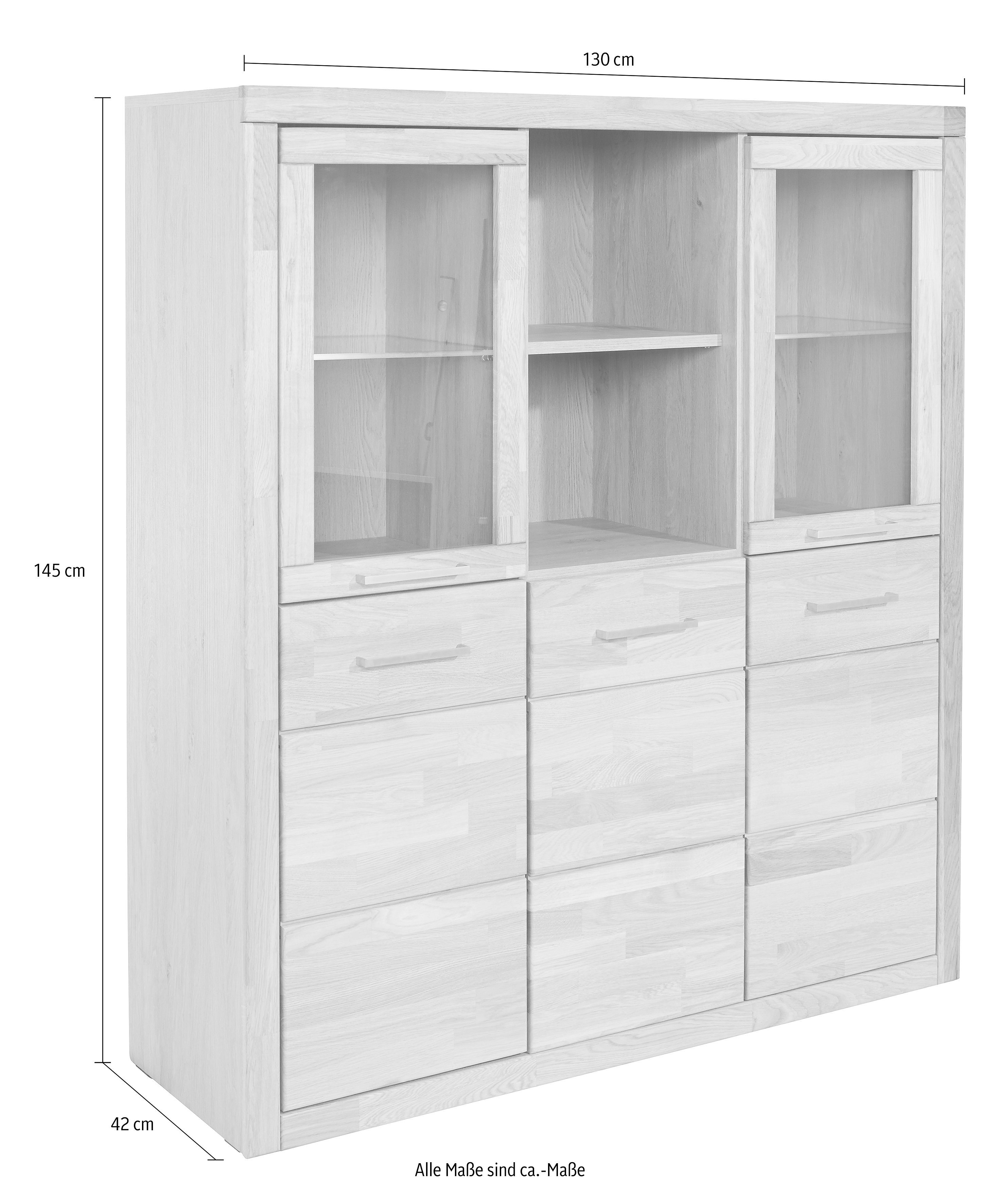 Home affaire Highboard Trondheim, 130cm breed, 42 cm diep, fronten massief hout, metalen handgrepen