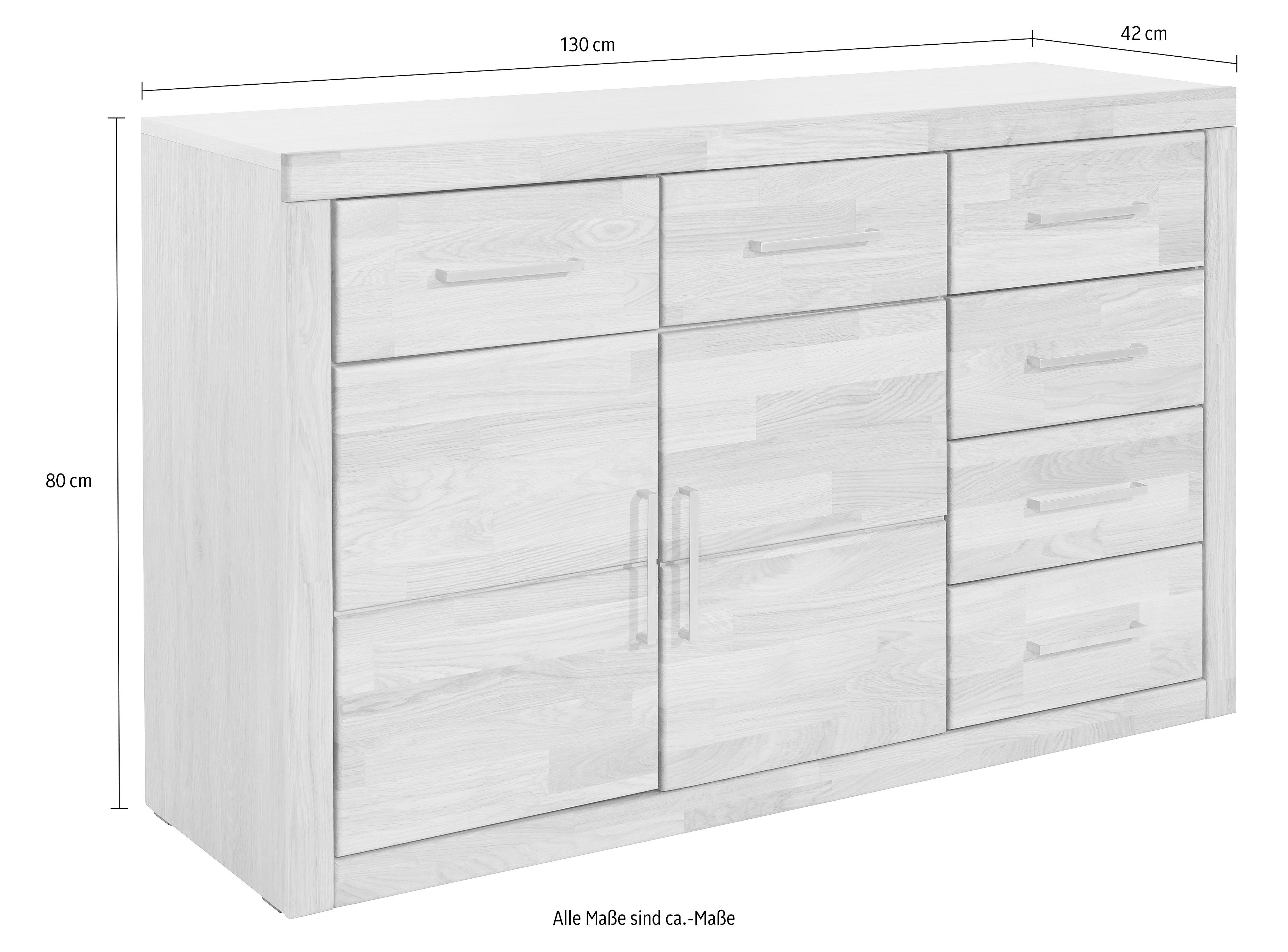Home affaire Dressoir Trondheim,130cm breit,42 cm tief, Fronten Holzmassiv, Metallgriffe Breedte 130 cm