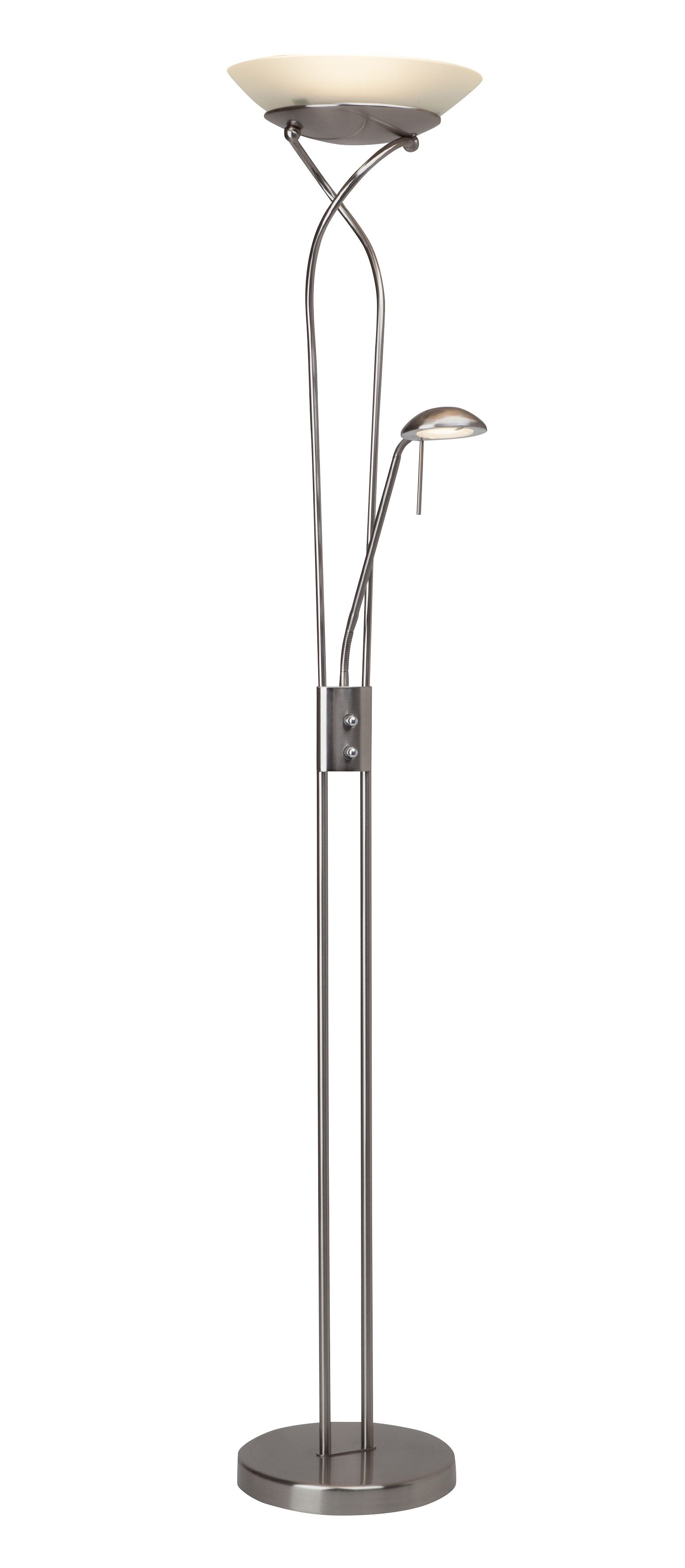 brilliant leuchten staande ledlamp met uplight ollie leesarm, h 18 cm, dimbaar, 2500lm, warmwit, antiek messingkleur wit