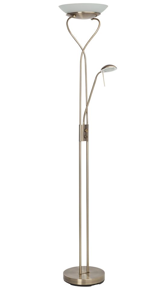 Brilliant Leuchten Staande ledlamp met uplight Ollie Leesarm, H 18 cm, dimbaar, 2500lm, warmwit, antiek messingkleur