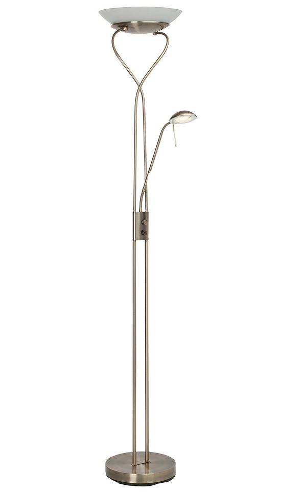 Brilliant Leuchten Staande ledlamp met uplight Ollie Leesarm, H 18 cm, dimbaar, 2500lm, warmwit, antiek messingkleur