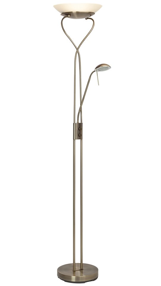 Brilliant Leuchten Staande ledlamp met uplight Ollie Leesarm, H 18 cm, dimbaar, 2500lm, warmwit, antiek messingkleur