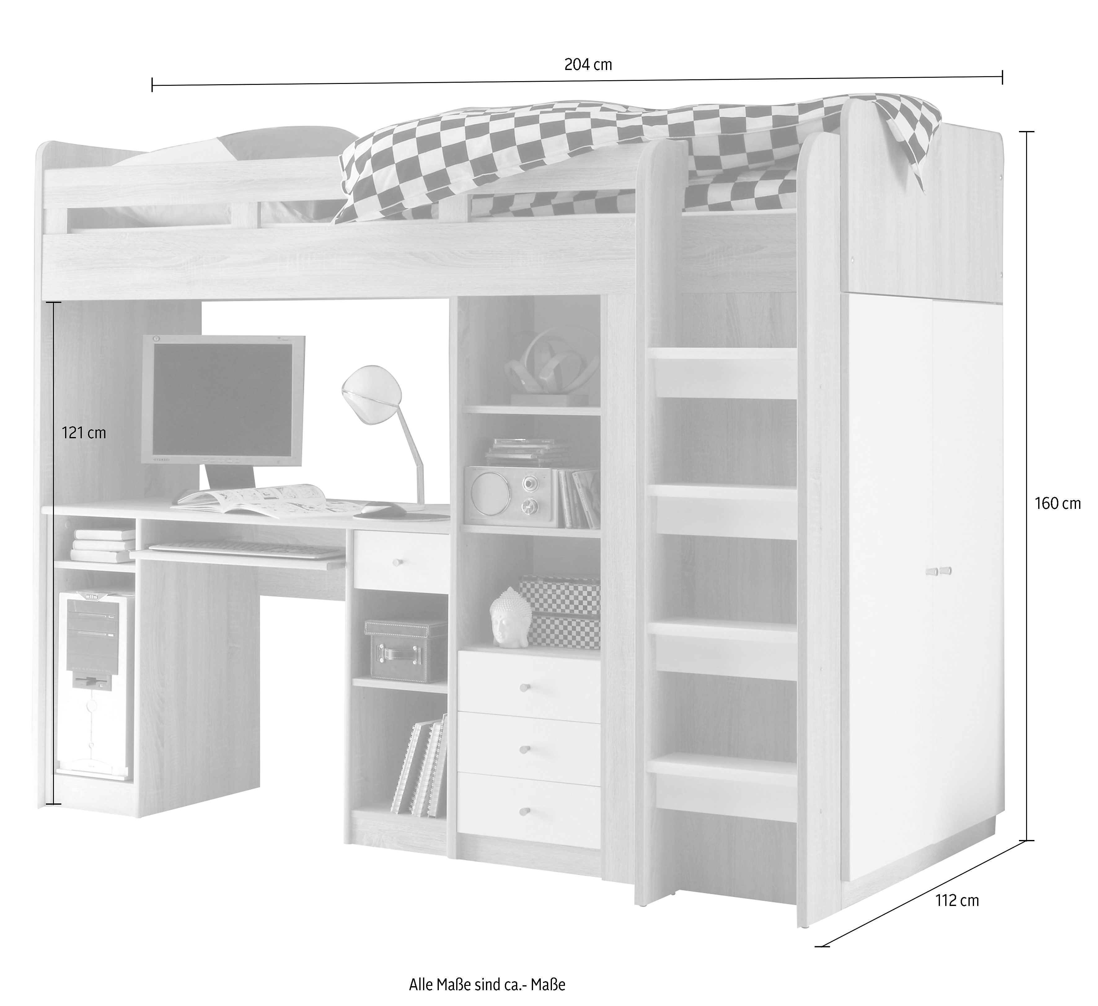 Begabino Hoogslaper Unit met kledingkast, bureau en laden