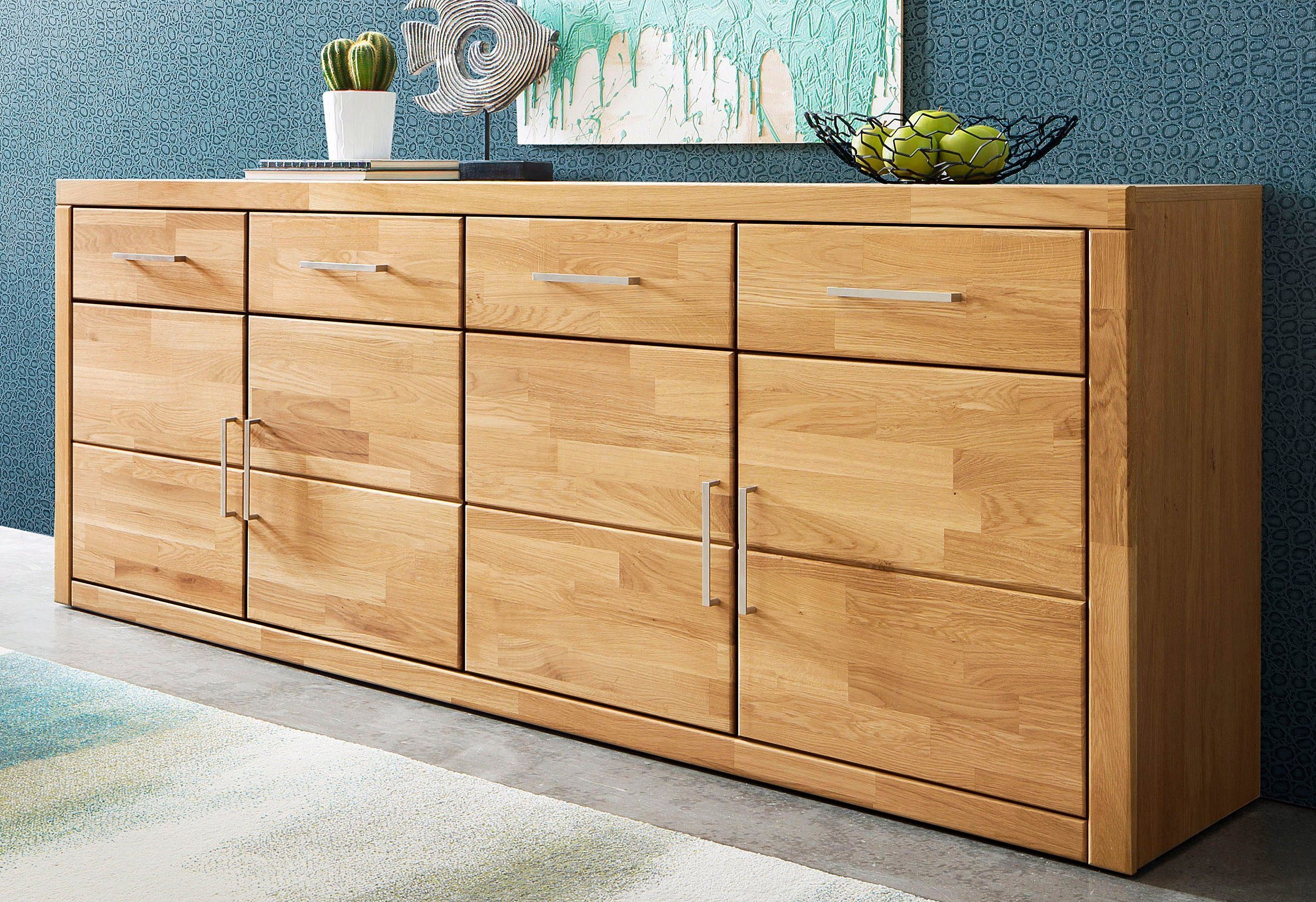 Home affaire Dressoir Trondheim,130cm breit,42 cm tief, Fronten Holzmassiv, Metallgriffe Breedte 200 cm dressoirs maat 200x42x80 cm bruin