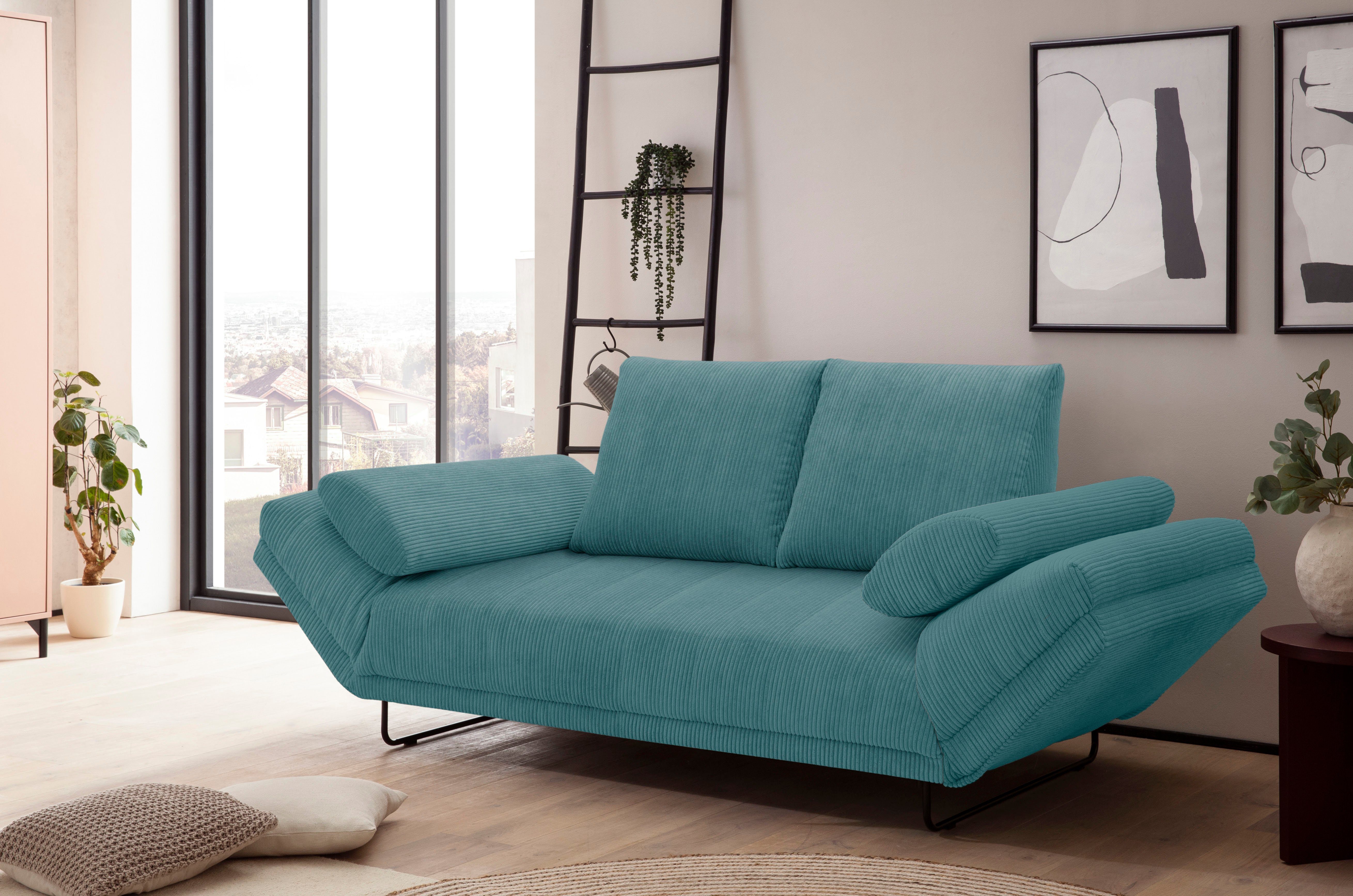 INOSIGN Slaapbank Jadelyn met inklapbare armleuningen, slaapbank met pocketvering, Breedte 250cm Binnenvering, ribfluwelen bekleding, incl. 2 armleuningkussens, ligoppervlak 97 x 250 cm