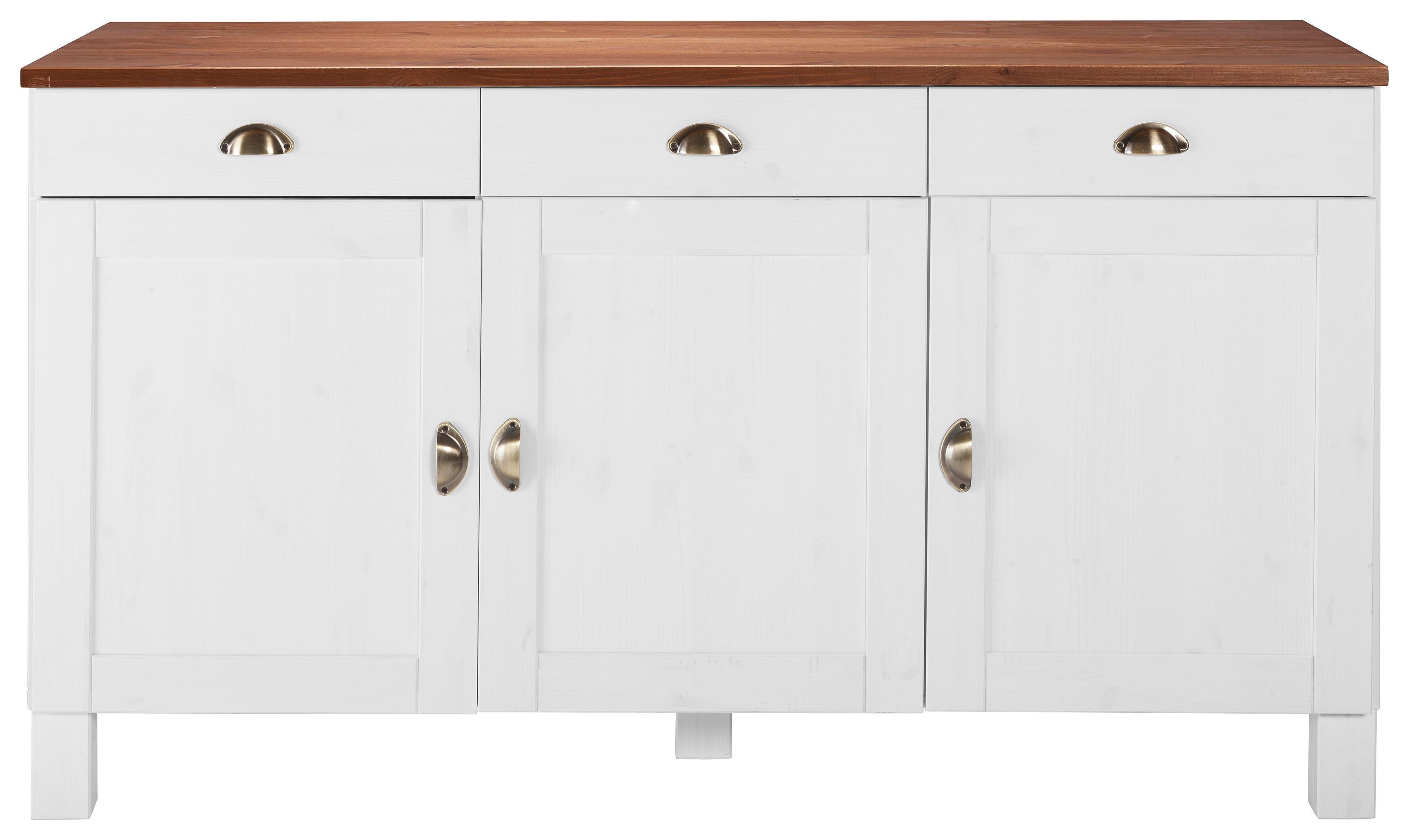 Home affaire Onderkast Oslo 150 cm breed, 3 deuren, 3 laden, van massief grenen, metalen grepen