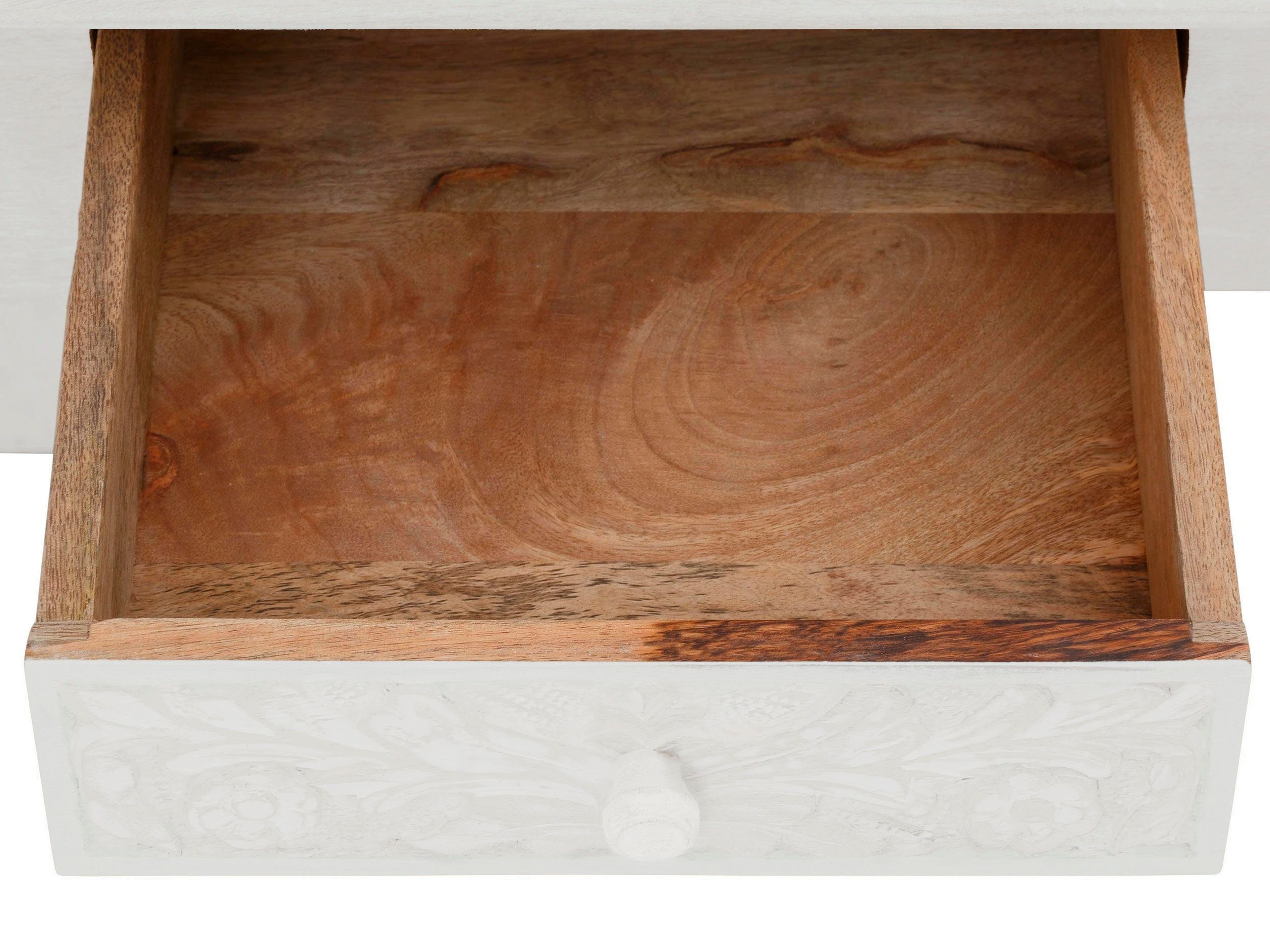 Home affaire Bureau Lavin Mangohout, met decoratief houtsnijwerk, met de hand gemaakt, breedte 111 cm