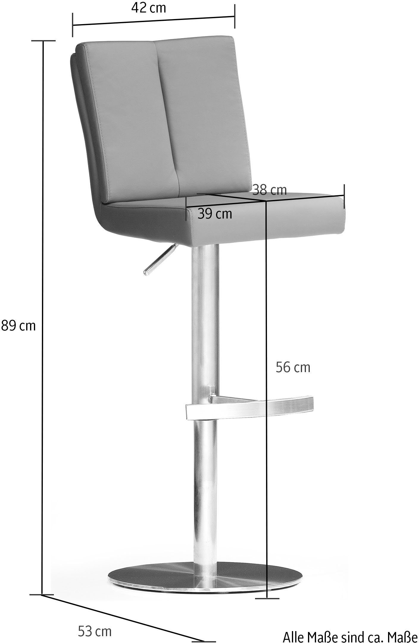 MCA furniture Bistrostoel BARBECOOL met rugleuning, ronde voetplaat, 180° draaibaar, zithoogte van 56-81 cm