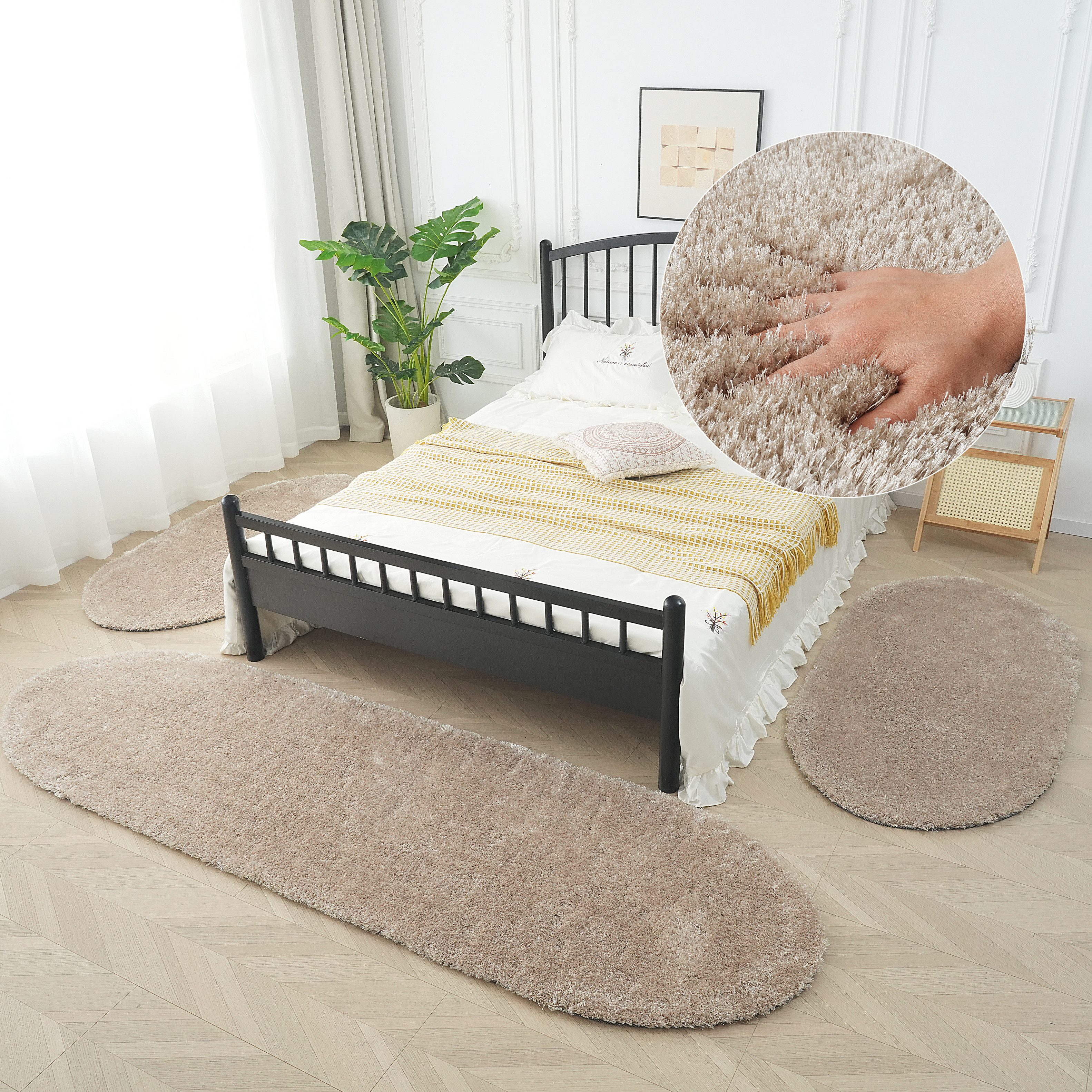 Bruno Banani Set slaapkamerkleedjes met hoge pool Dana tapijt, klantenfavoriet unikleur, microvezel, gemakkelijk in onderhoud, slaapkamerkleed,