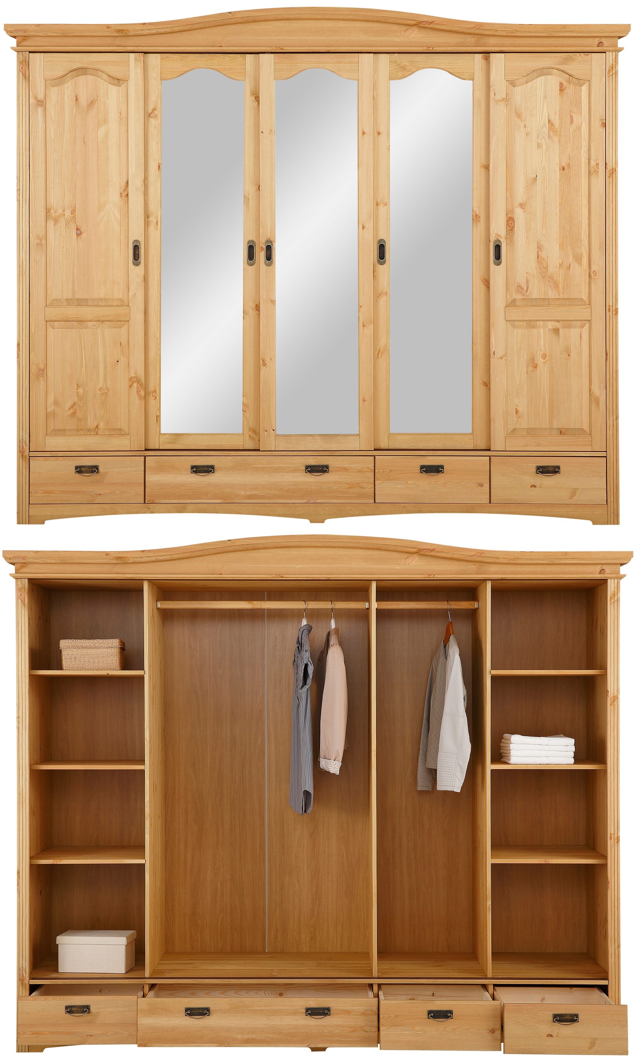 Home affaire Slaapkamerserie "Konrad", complete slaapkamerset met grote kast met 5-deurs kledingkast, bed 180x200 cm en 2 nachtkastjes (set, 4-delig)