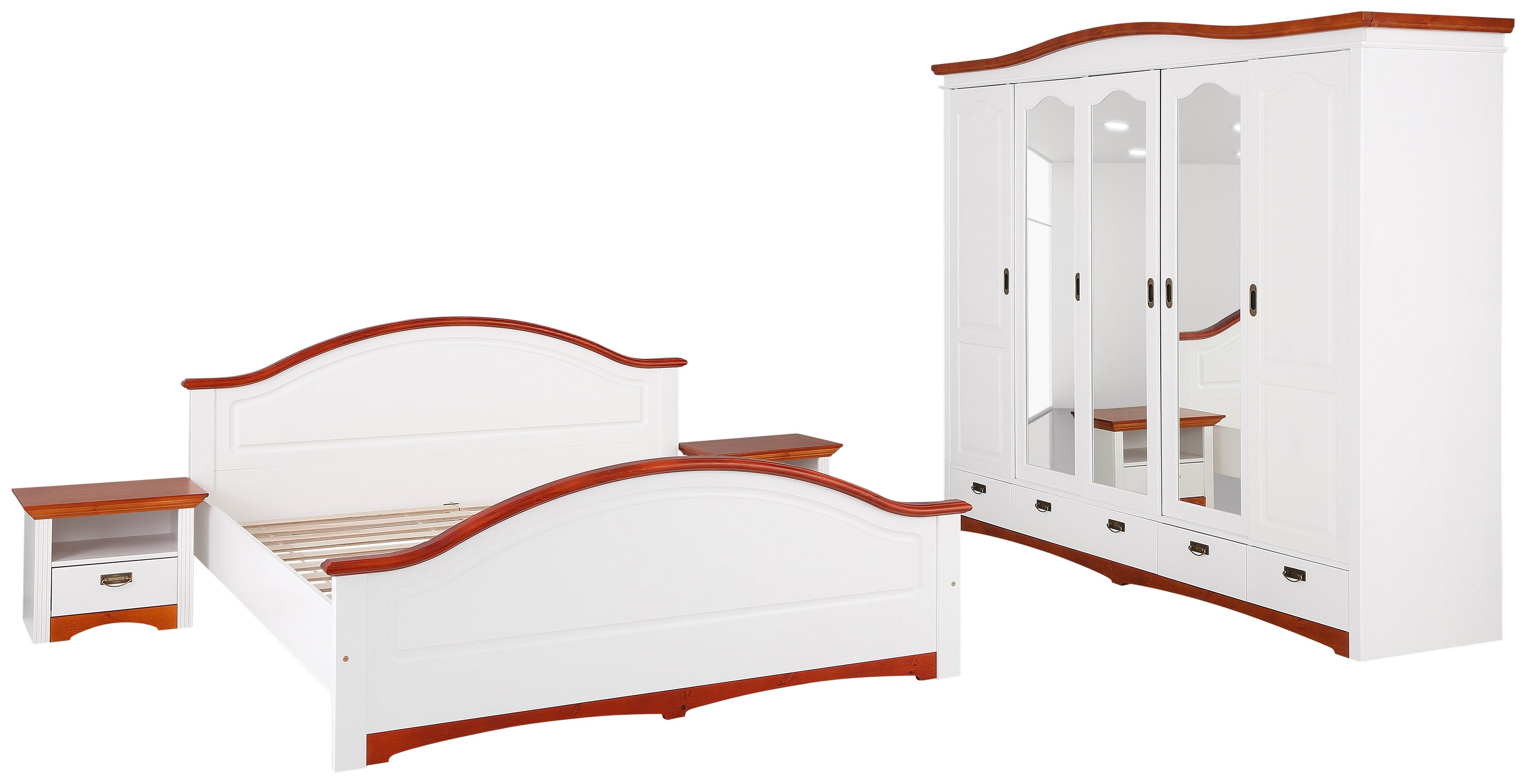 Home affaire Slaapkamerserie "Konrad", complete slaapkamerset met grote kast met 5-deurs kledingkast, bed 180x200 cm en 2 nachtkastjes (set, 4-delig)