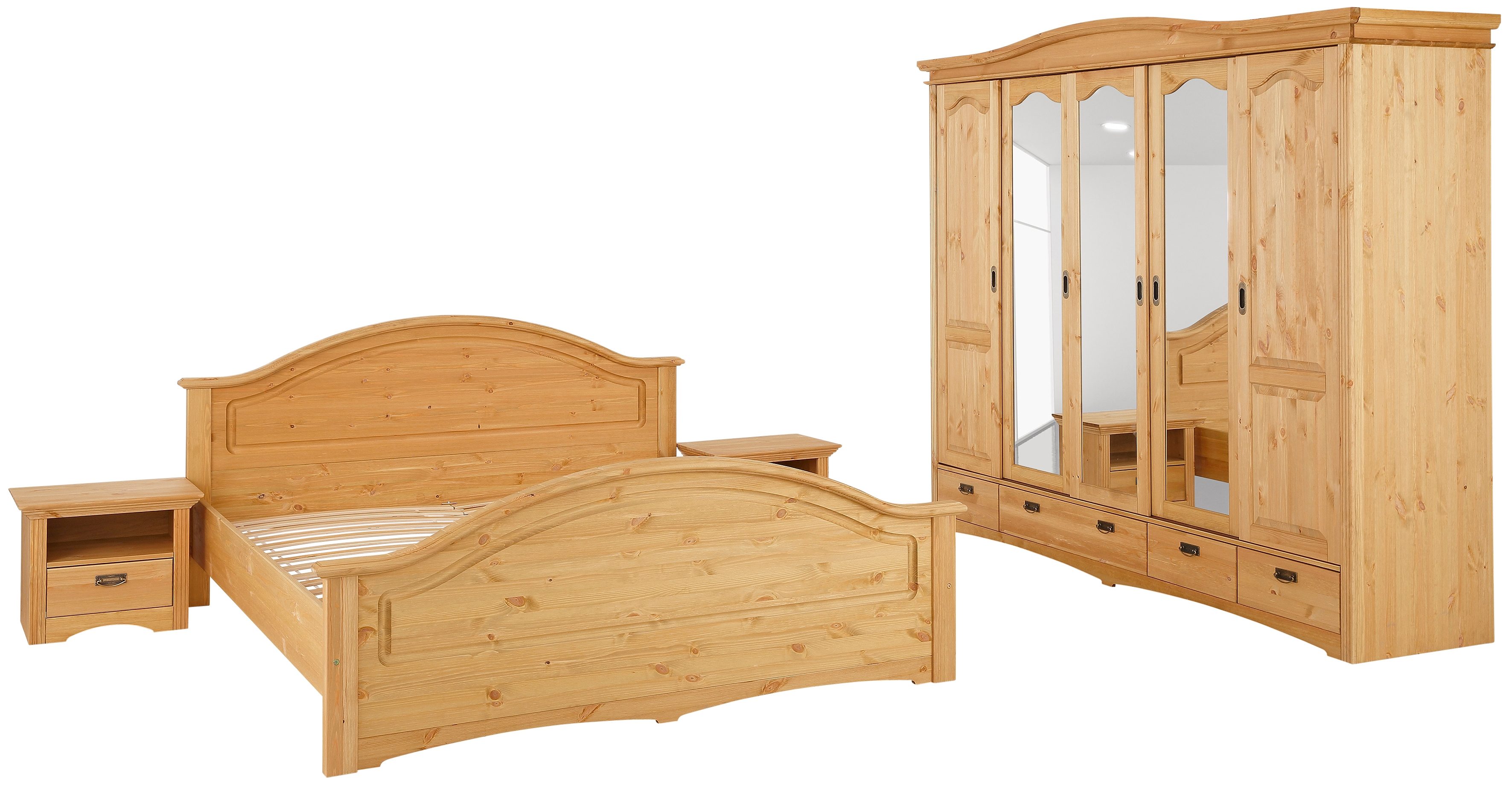 Home affaire Slaapkamerserie "Konrad", complete slaapkamerset met grote kast met 5-deurs kledingkast, bed 180x200 cm en 2 nachtkastjes (set, 4-delig)