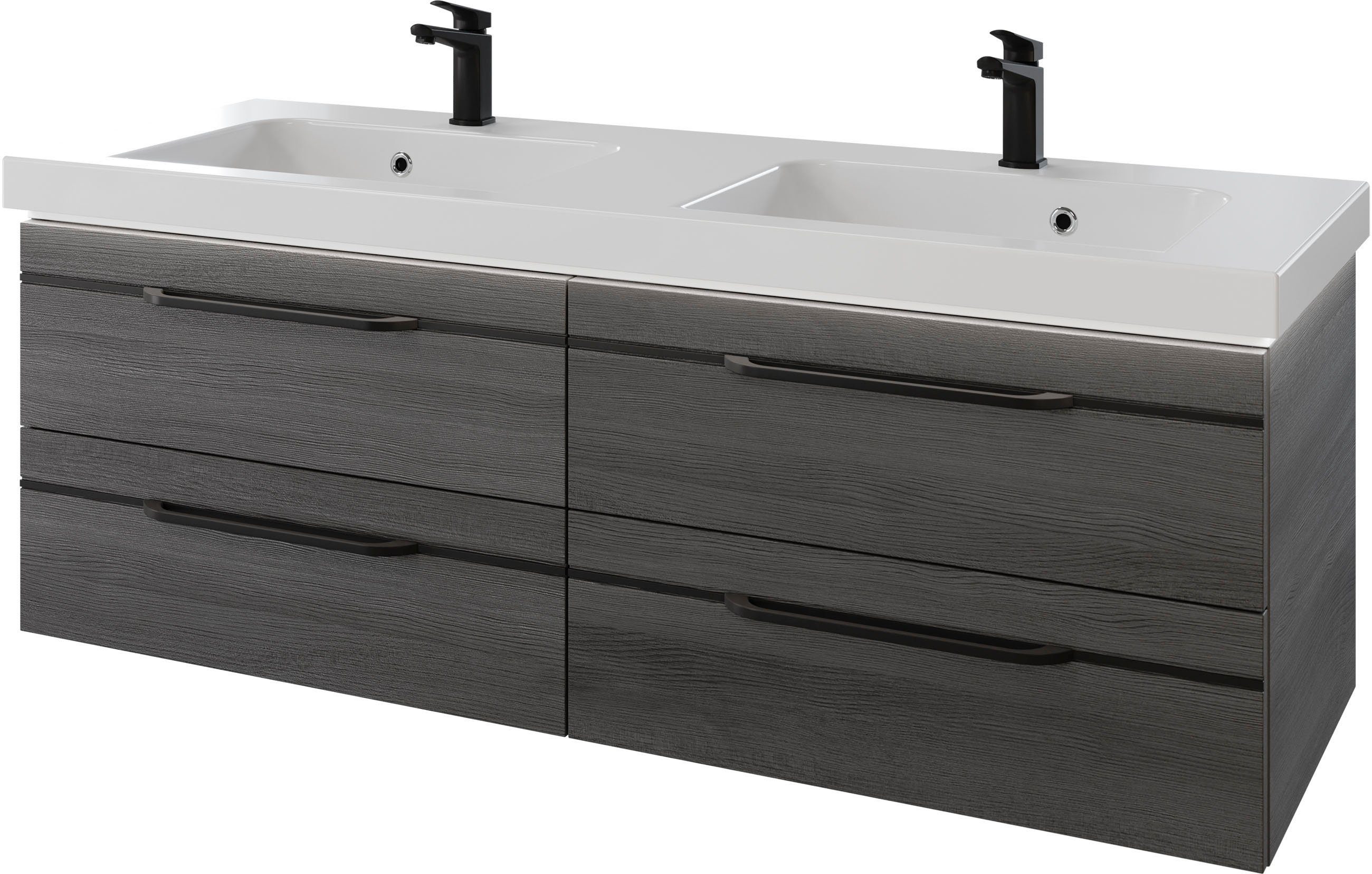 Saphir Wastafelonderkast Serie Balto mineraalmarmeren wastafel met onderkast, 147,8 cm breed (2-delig) wastafelmeubels grijs