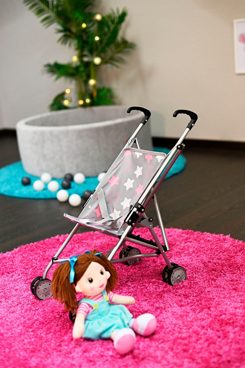 Knorrtoys® Poppenbuggy Sim - star grey pink