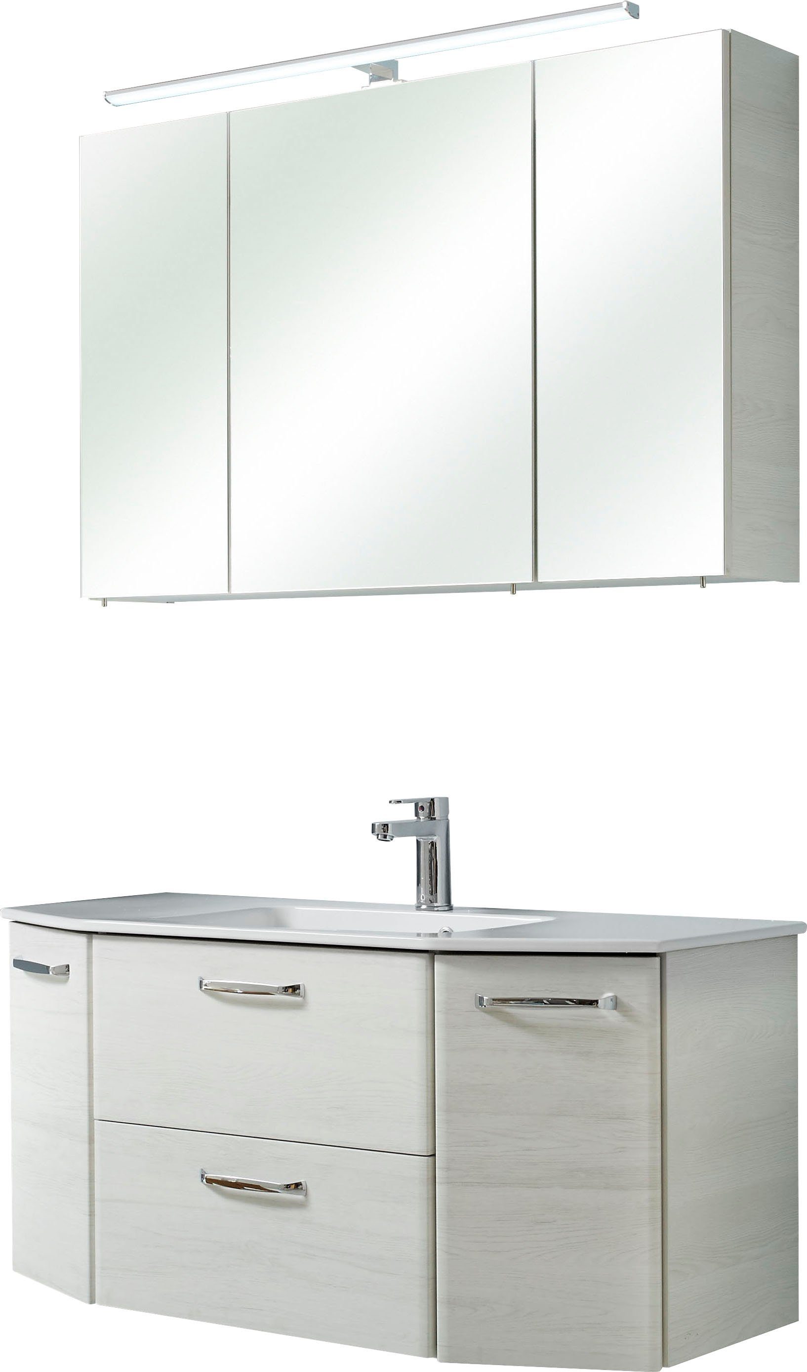 Saphir Badkamerserie Quickset 2-delig, keramische wastafel met LED-spiegelkast, 5 deuren (set, 2-delig) badmeubelsets beige