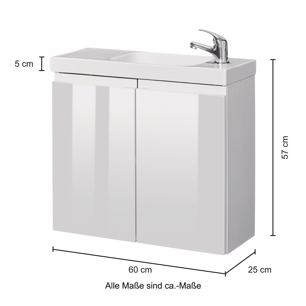 welltime Wastafelonderkast Merida Gastenbadkamer badkamermeubel met gereduceerde diepte, breedte 60 cm