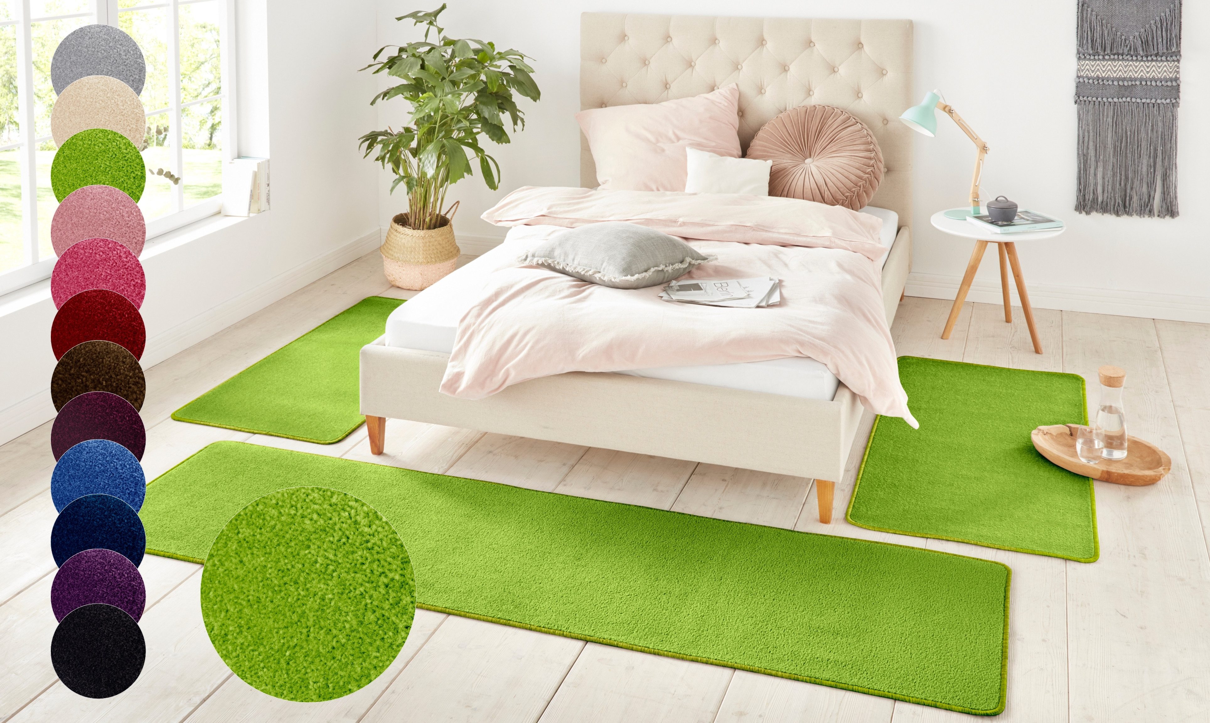 HANSE Home Set slaapkamerkleedjes Shashi Korte pool, unikleur, vloerkleed, bedloper, slaapkamerkleed, loper bedvloerkleden maat XL (42) groen
