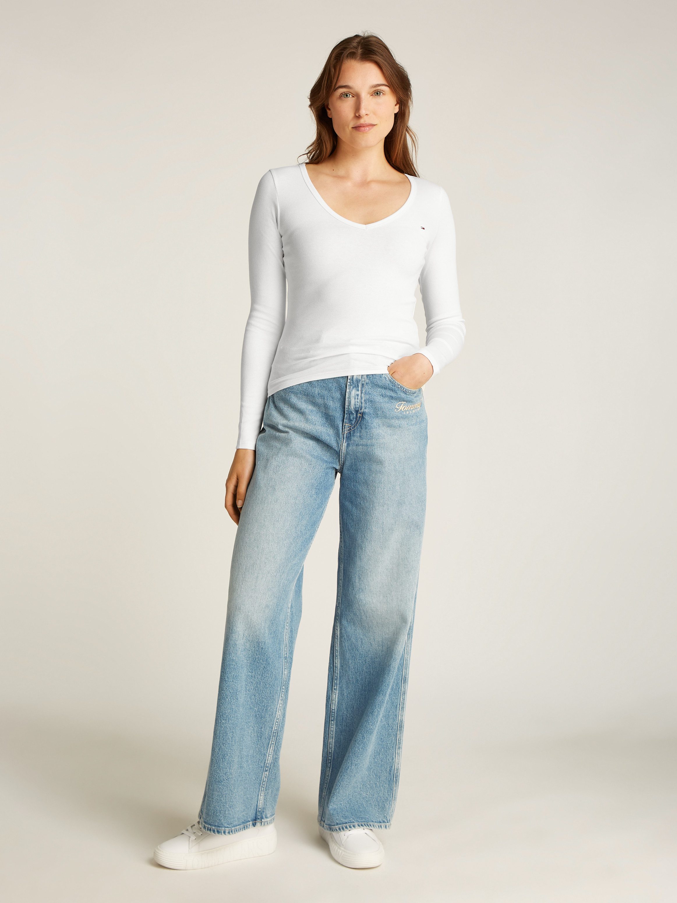 TOMMY JEANS Shirt met lange mouwen TJW SLIM ESSENTIAL RIB V LS