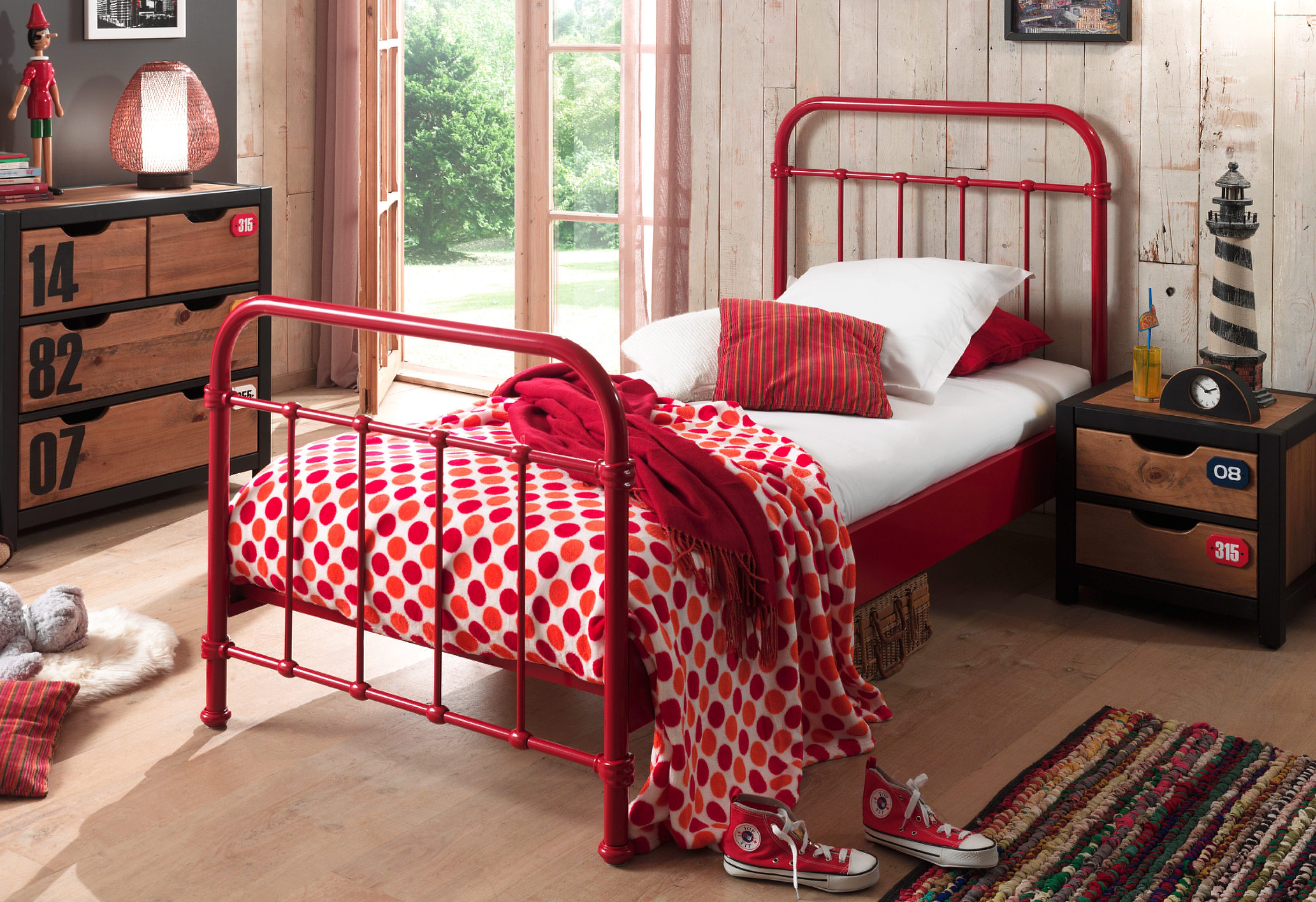Vipack Kinderledikant Metalen bed, tienerbed, 1-persoons met lattenbodem eenpersoonsbedden rood
