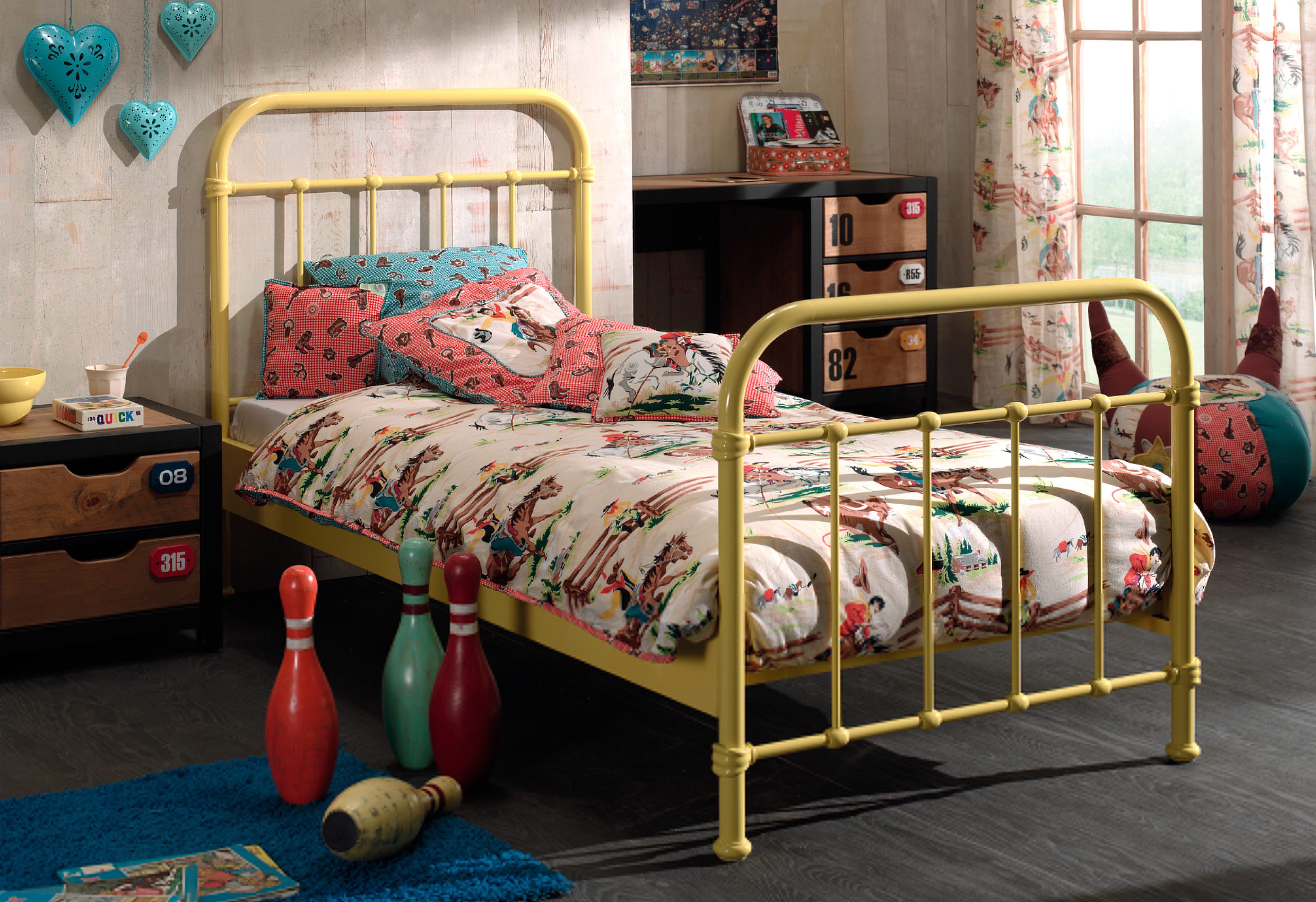 Vipack Kinderledikant Metalen bed, tienerbed, 1-persoons met lattenbodem eenpersoonsbedden geel