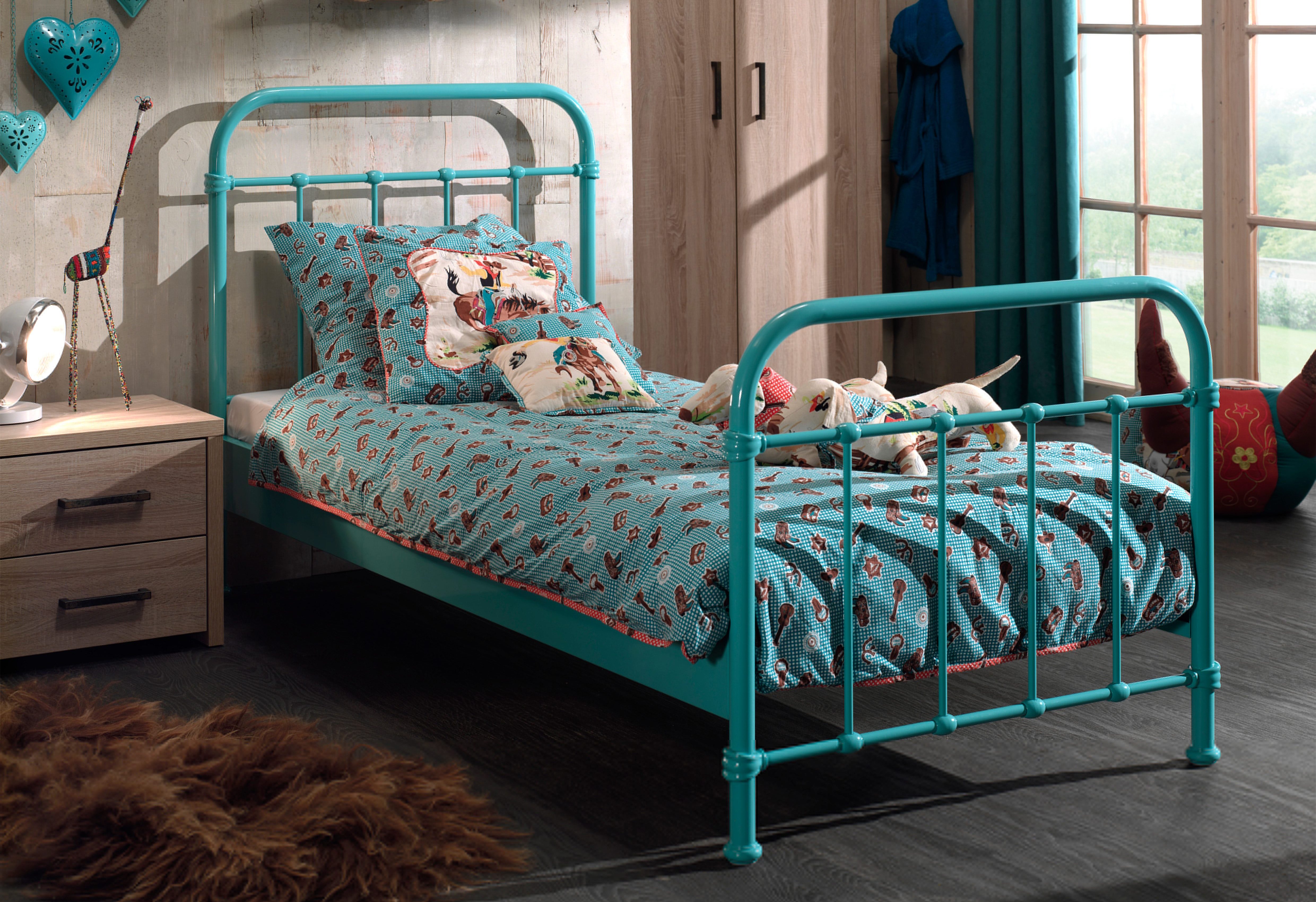 Vipack Kinderledikant Metalen bed, tienerbed, 1-persoons met lattenbodem eenpersoonsbedden blauw