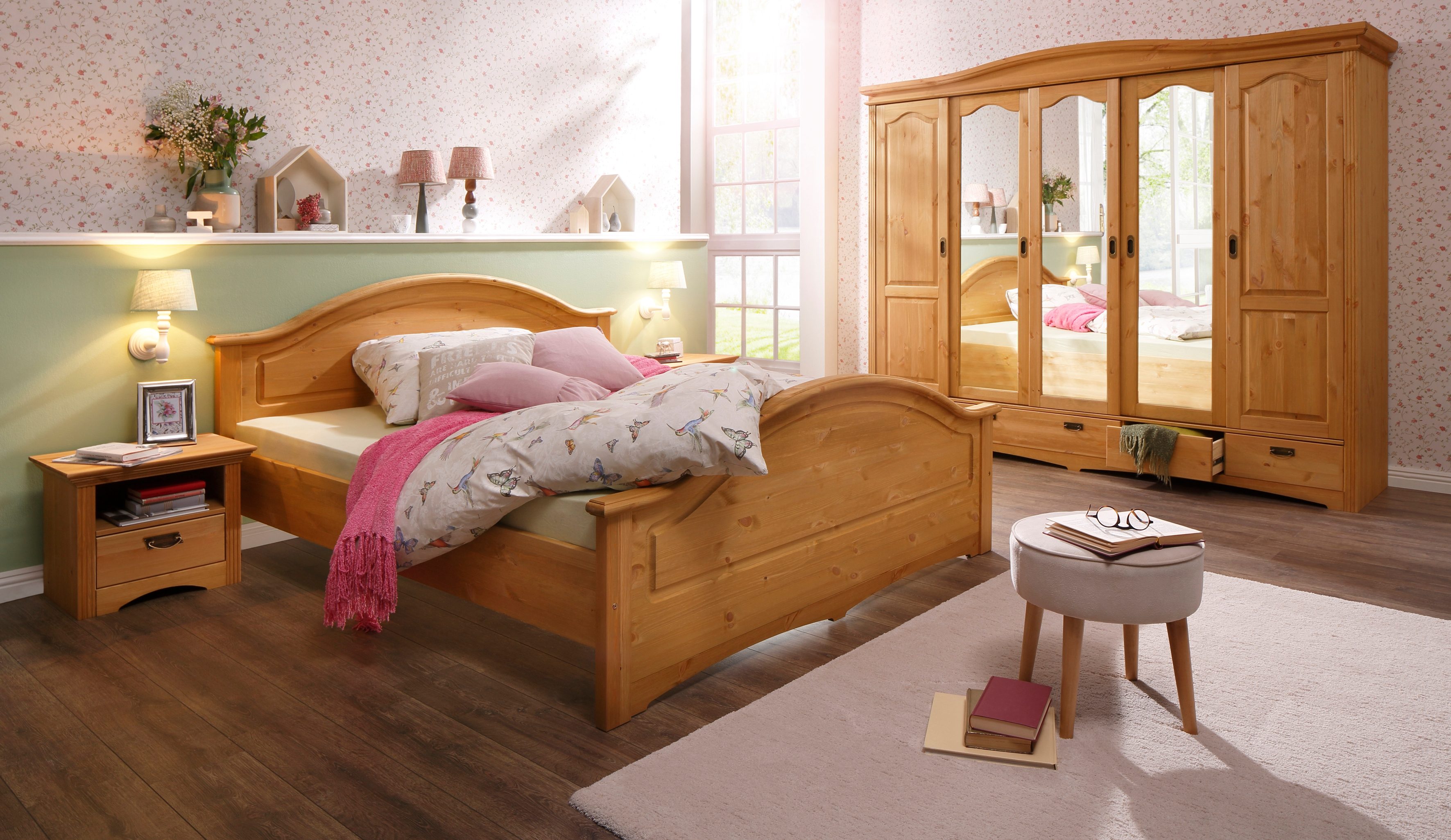 home affaire slaapkamerserie konrad met 5-deurs kledingkast, bed 180x200 cm en 2 nachtkastjes (set, 5-delig) beige