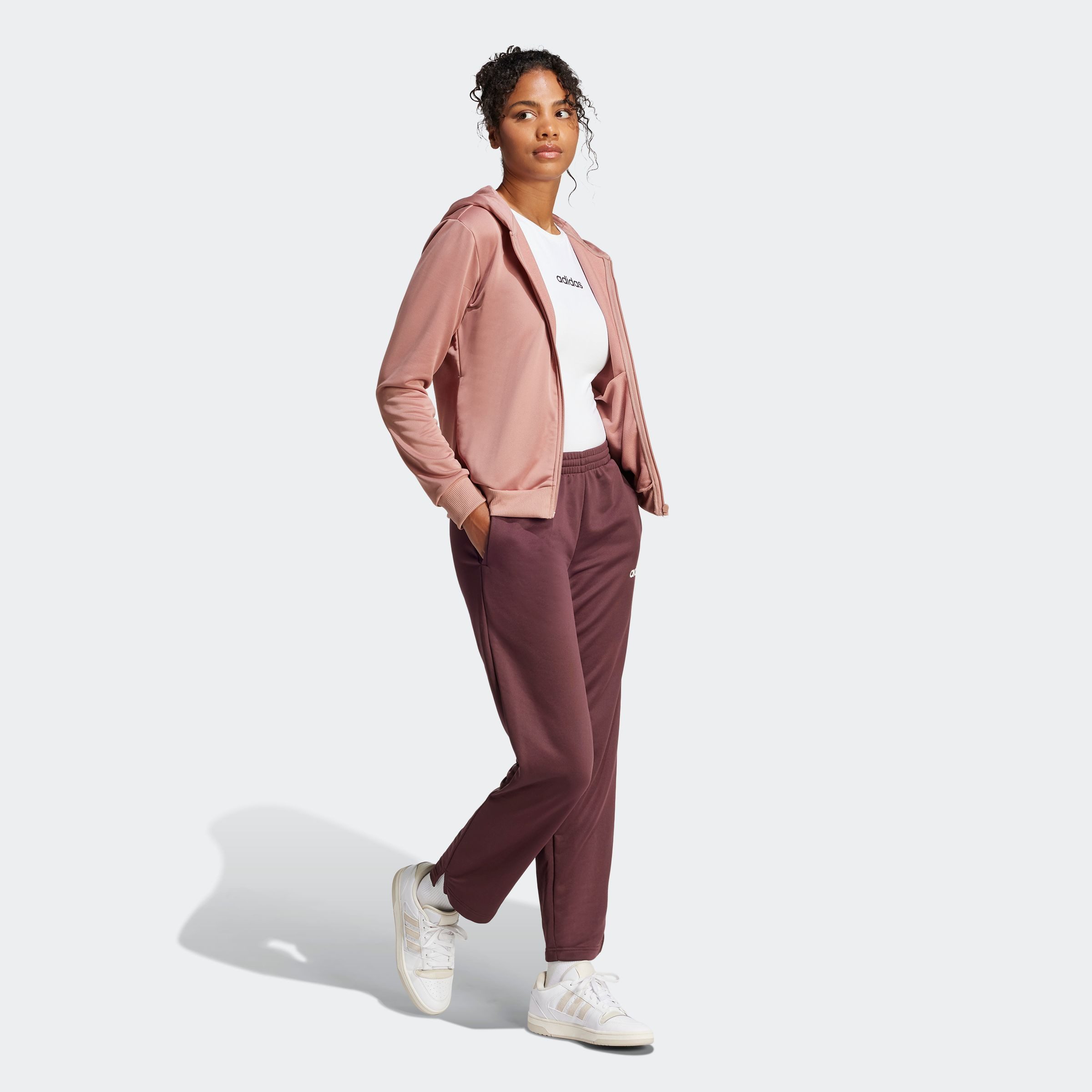 adidas Sportswear Trainingspak W LINEAR TS Trainingsjack met capuchon, trainingspak (2-delig)
