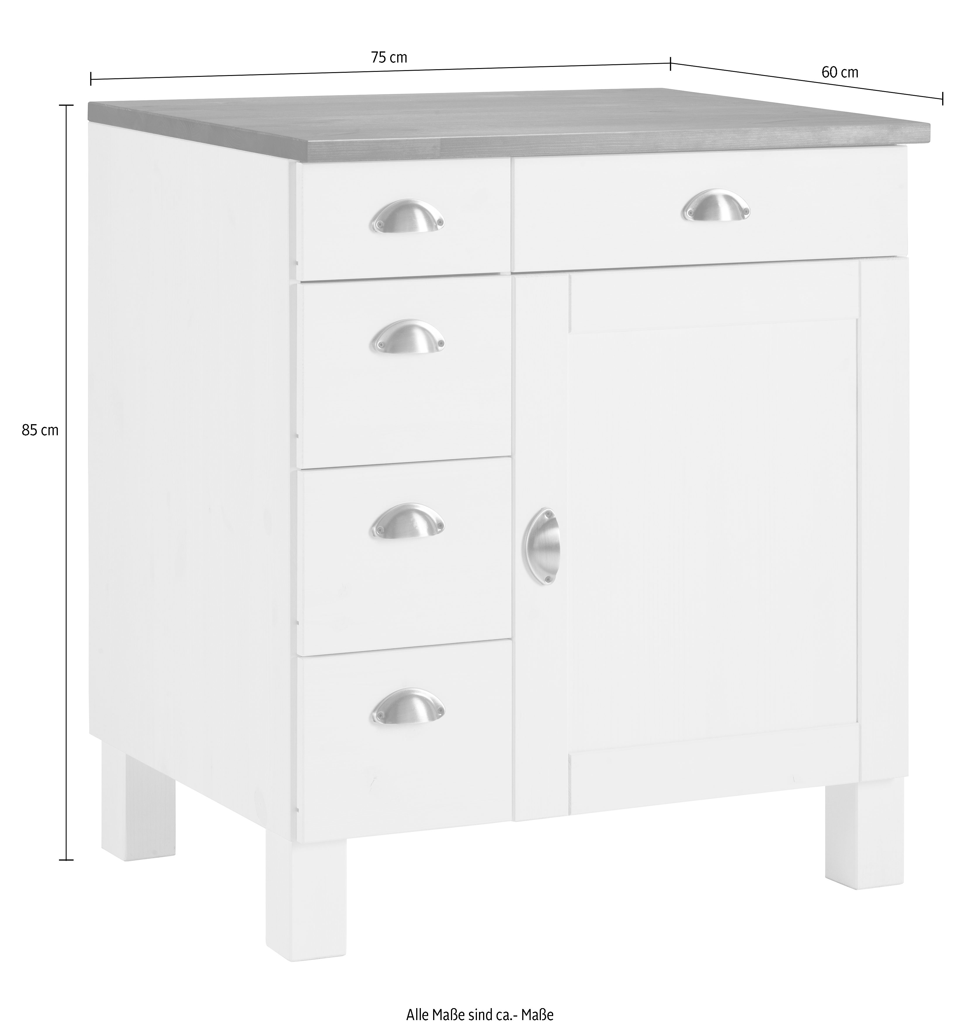 Home affaire Onderkast Oslo 75 cm breed, 1 deur, 5 laden, van grenen, metalen grepen