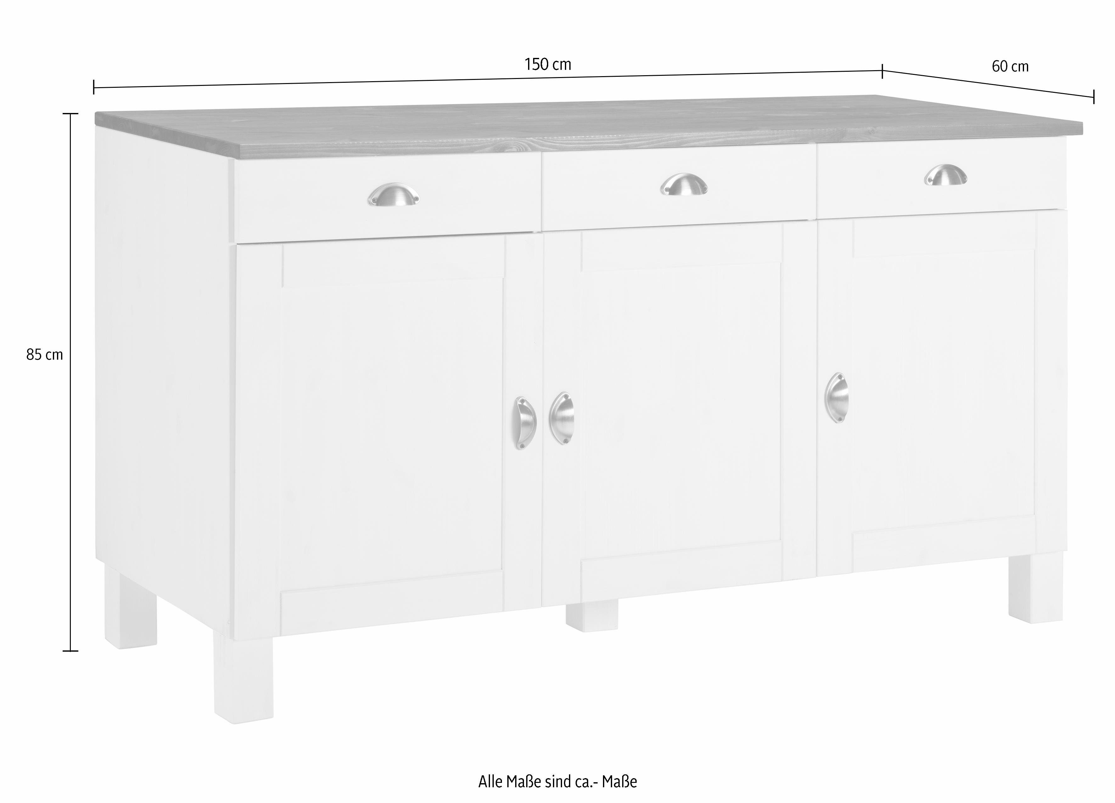 Home affaire Onderkast Oslo 150 cm breed, 3 deuren, 3 laden, van massief grenen, metalen grepen