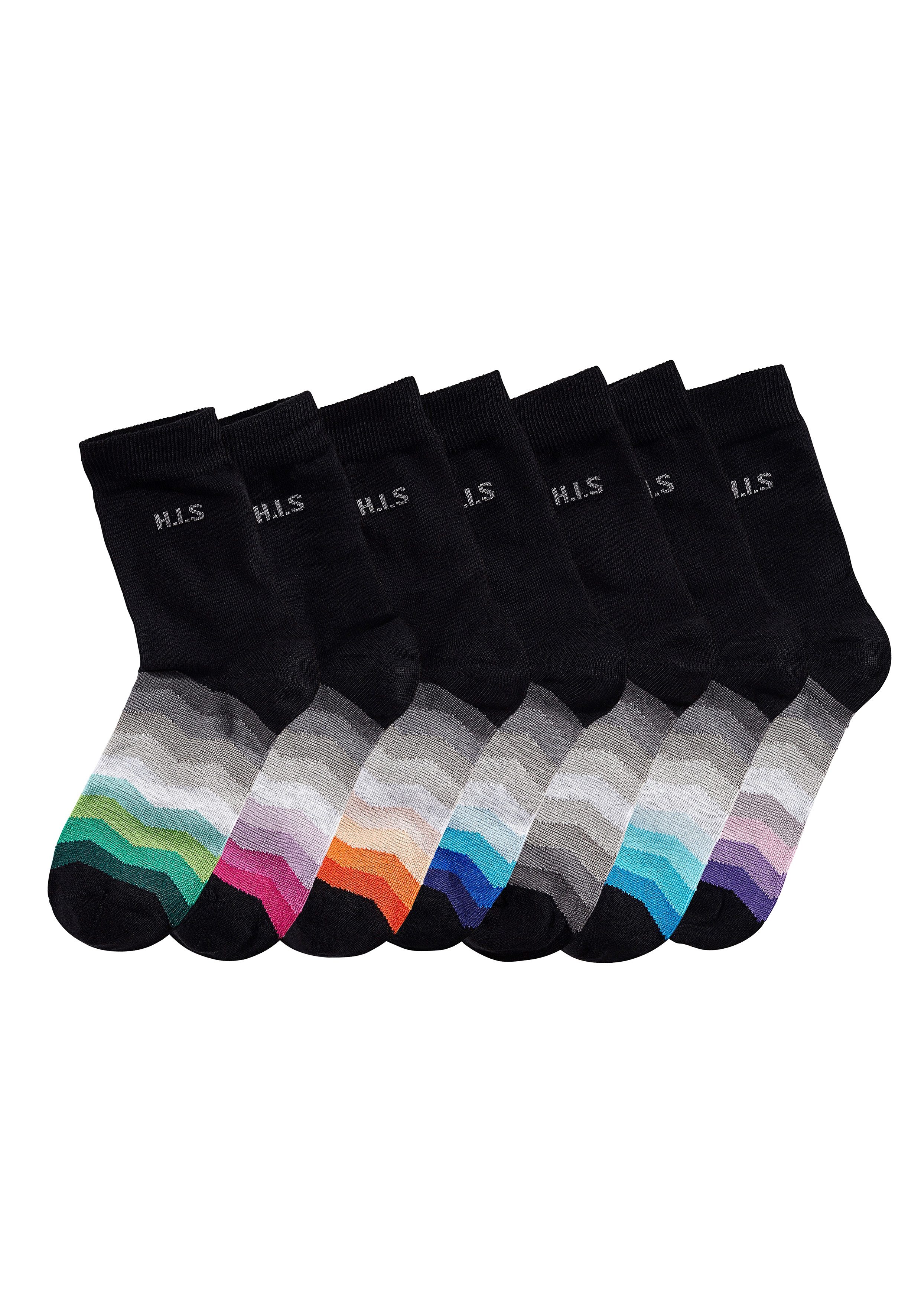 H.I.S Basic sokken met zwarte schacht (set, 7 paar)