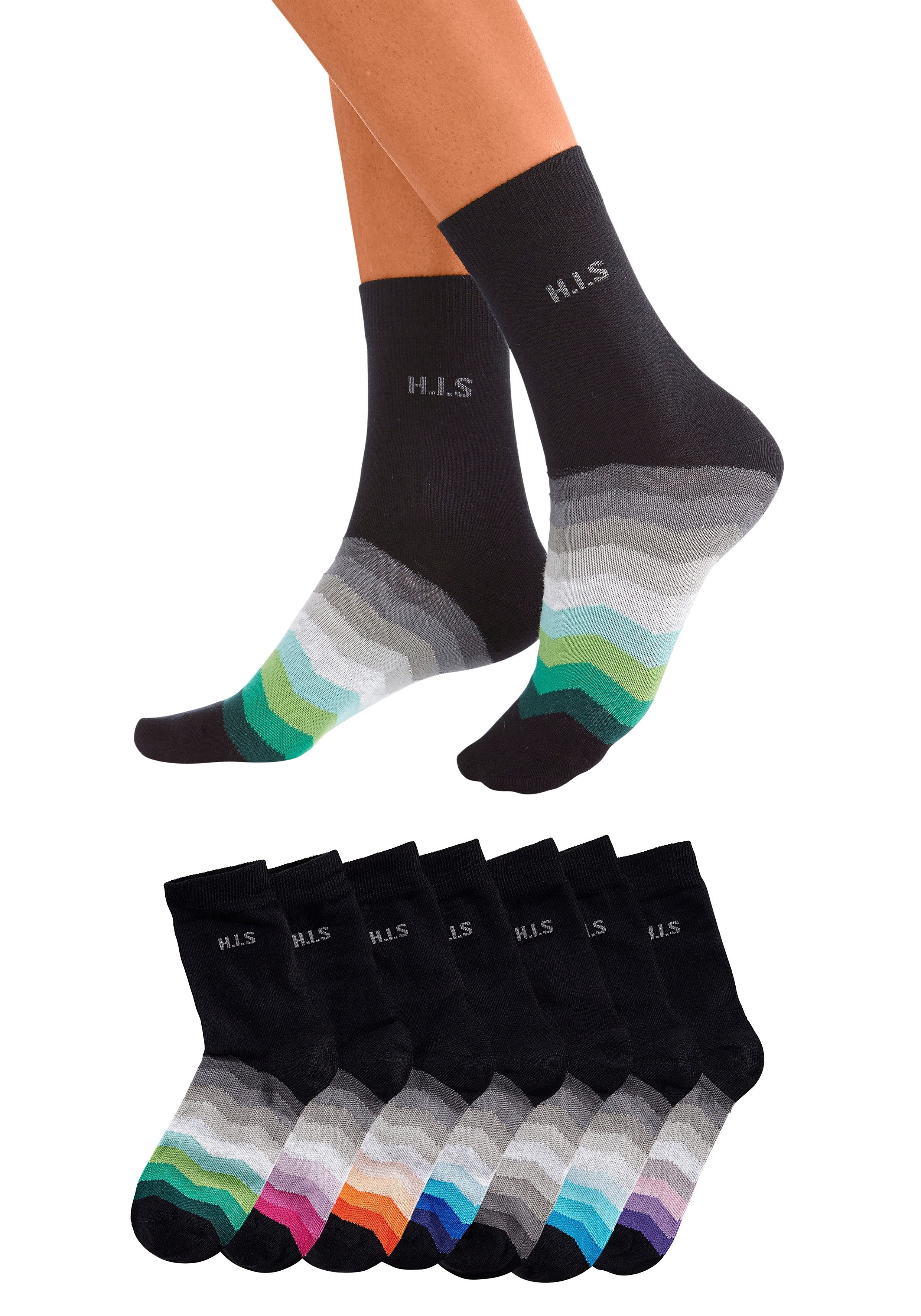 H.I.S Basic sokken met zwarte schacht (set, 7 paar)