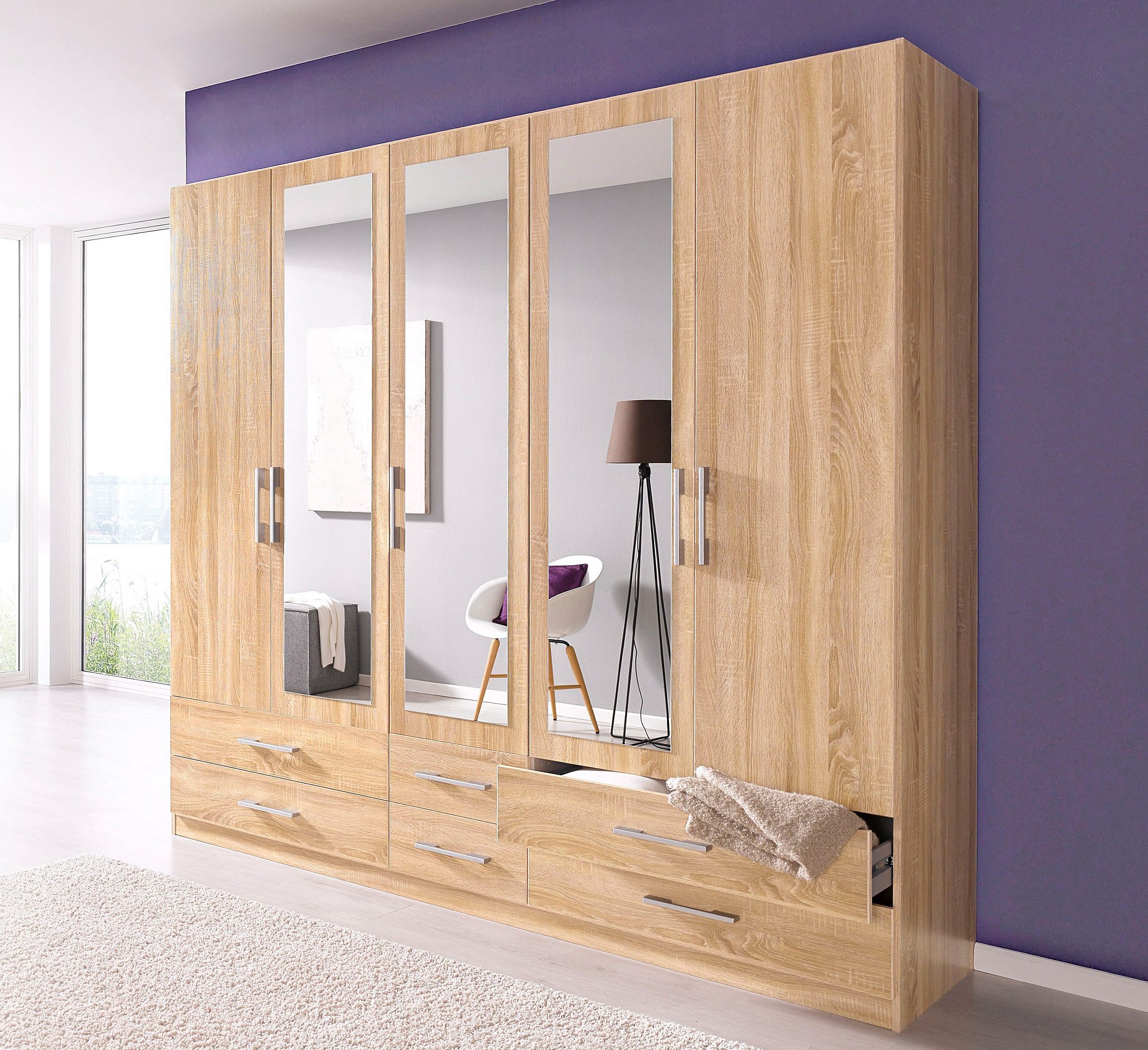 rauch Kledingkast Hersbruck met 6 laden kledingkasten maat 225 cm x 210 cm x 54 cm beige