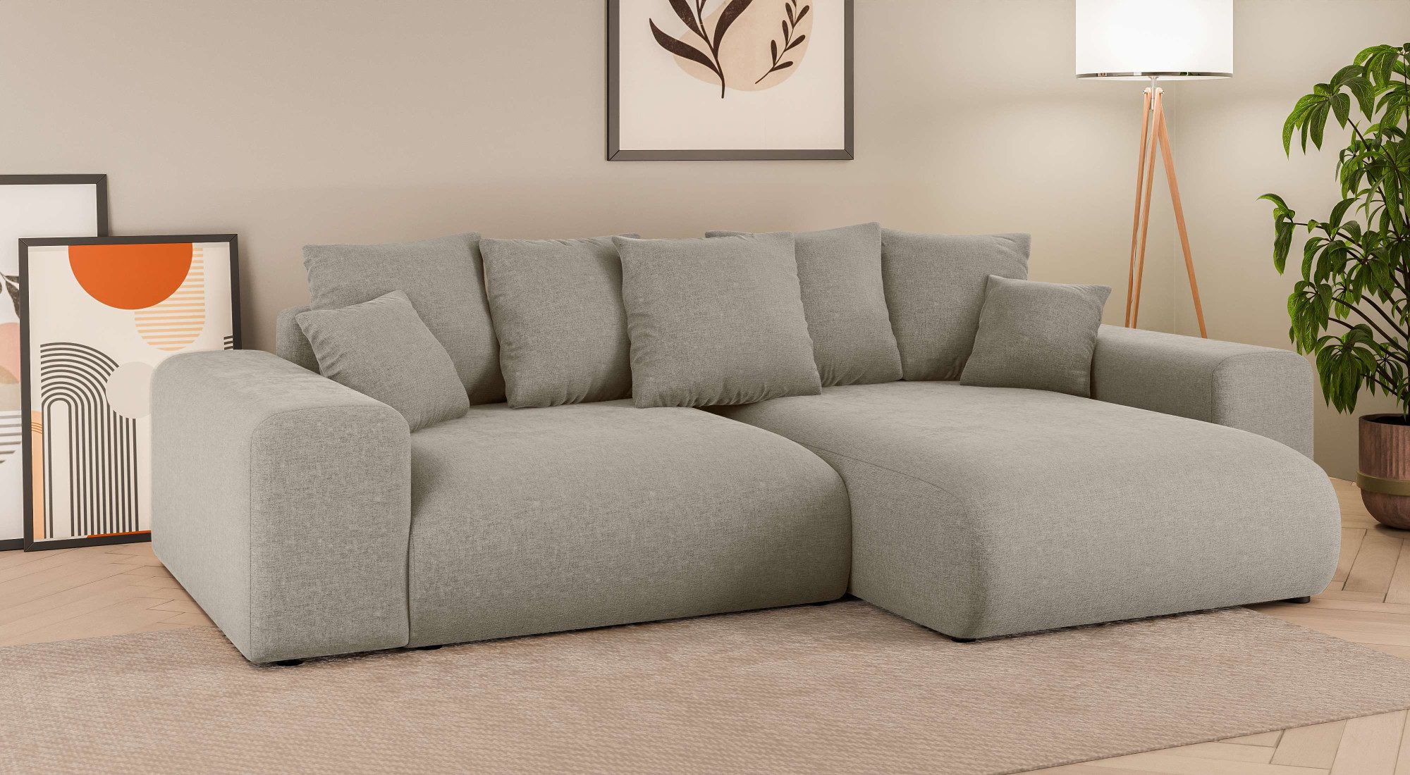 Home affaire Hoekbank LAKESIDE met bedfunctie en bedlade, B/D/H 257/166/84 cm L-vorm, recamiere aan beide zijden monteerbaar, golfondersteuning