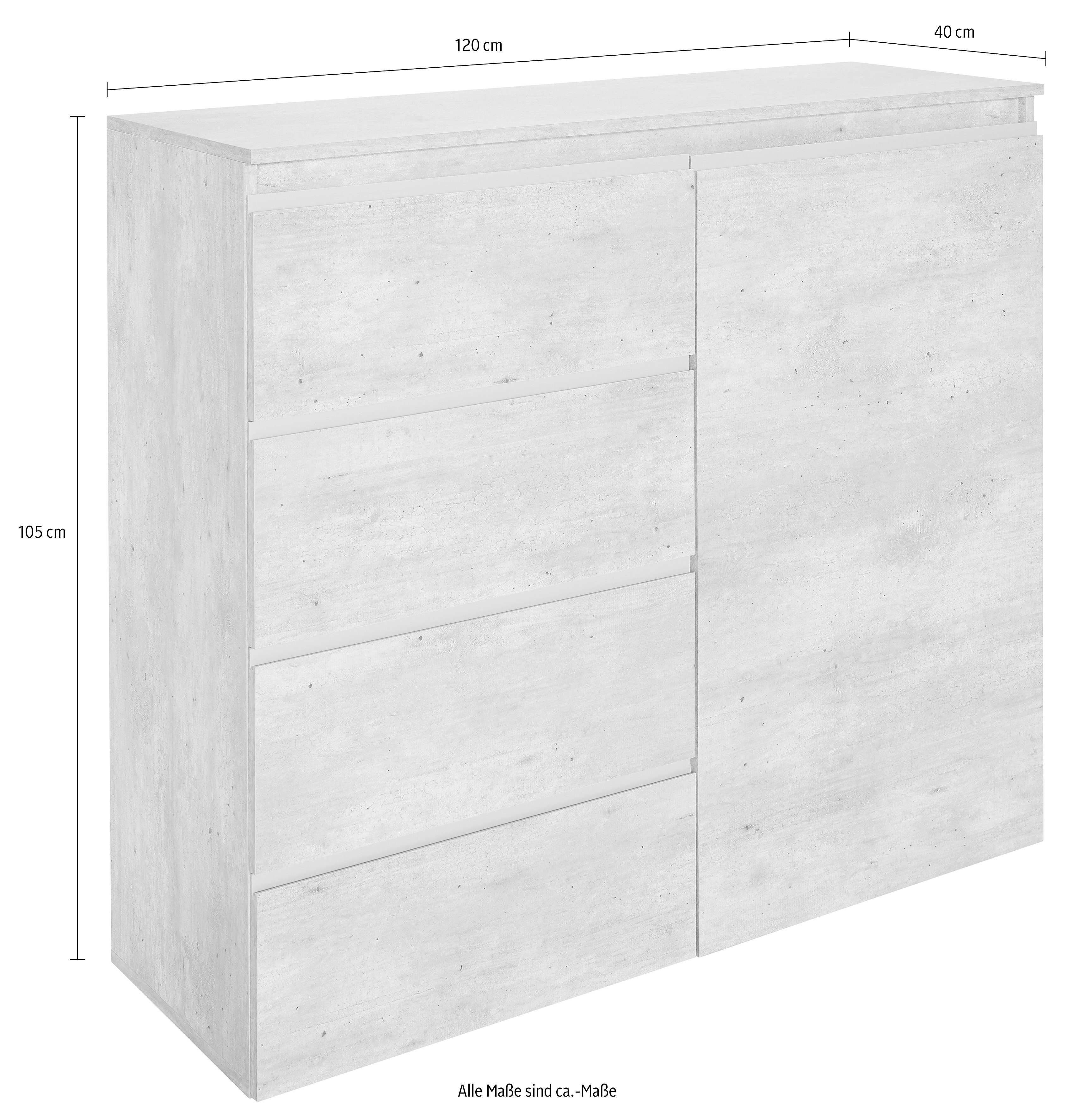 INOSIGN Highboard Magic, highboard, hoge kast, hoge commode met 1 deur en 4 lades, hoogglans gelakt, breedte 120