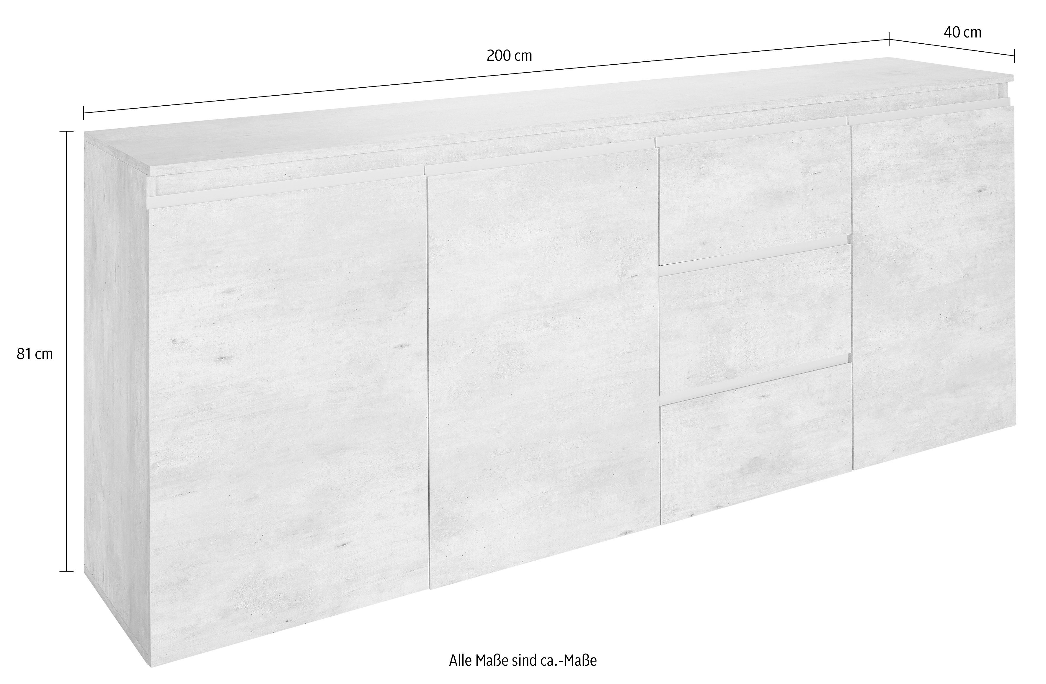 INOSIGN Dressoir Magic, commode, kast, dressoir met 3 deuren en 3 lades hoogglans gelakt (b/d/h) 200x40x80 cm