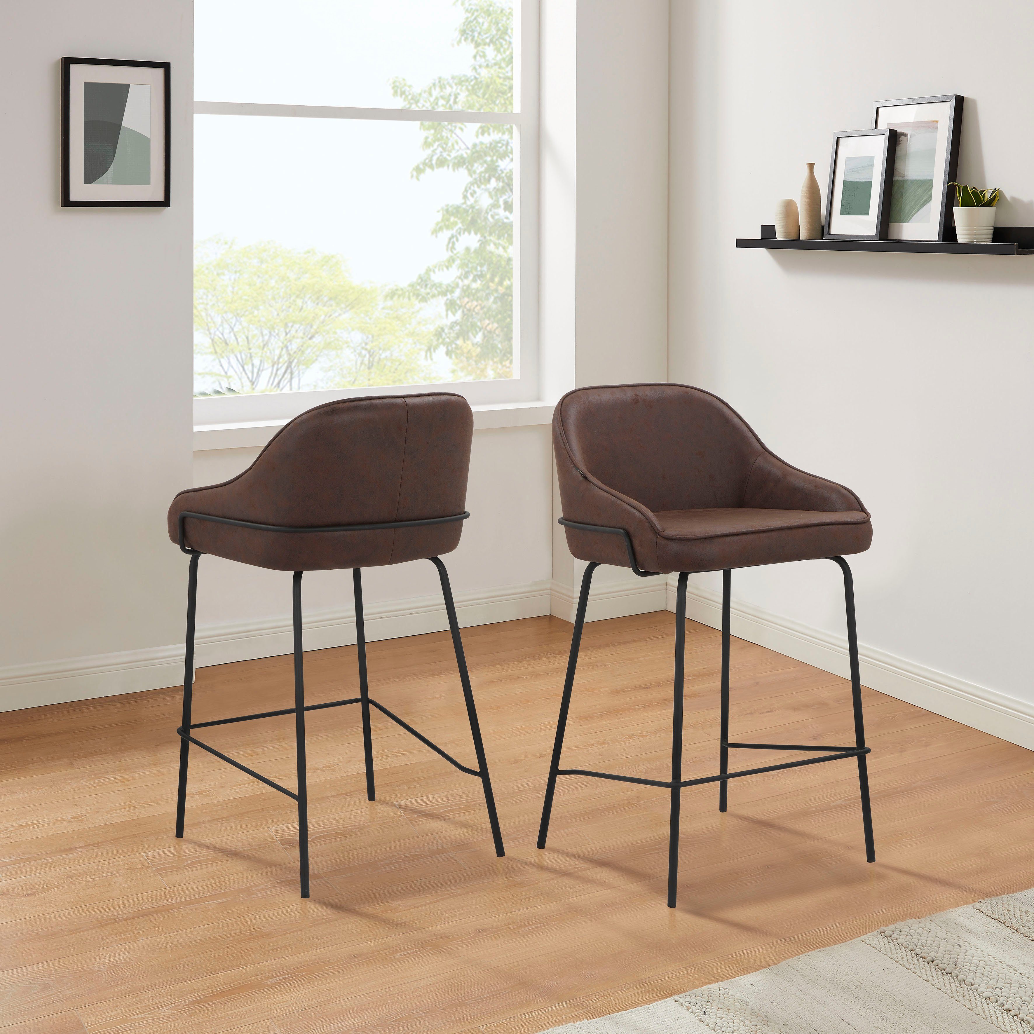Leonique Stoel met 4 poten Puant met stof van polyester/gerecycled polyester, zithoogte 65 cm (2 stuks)