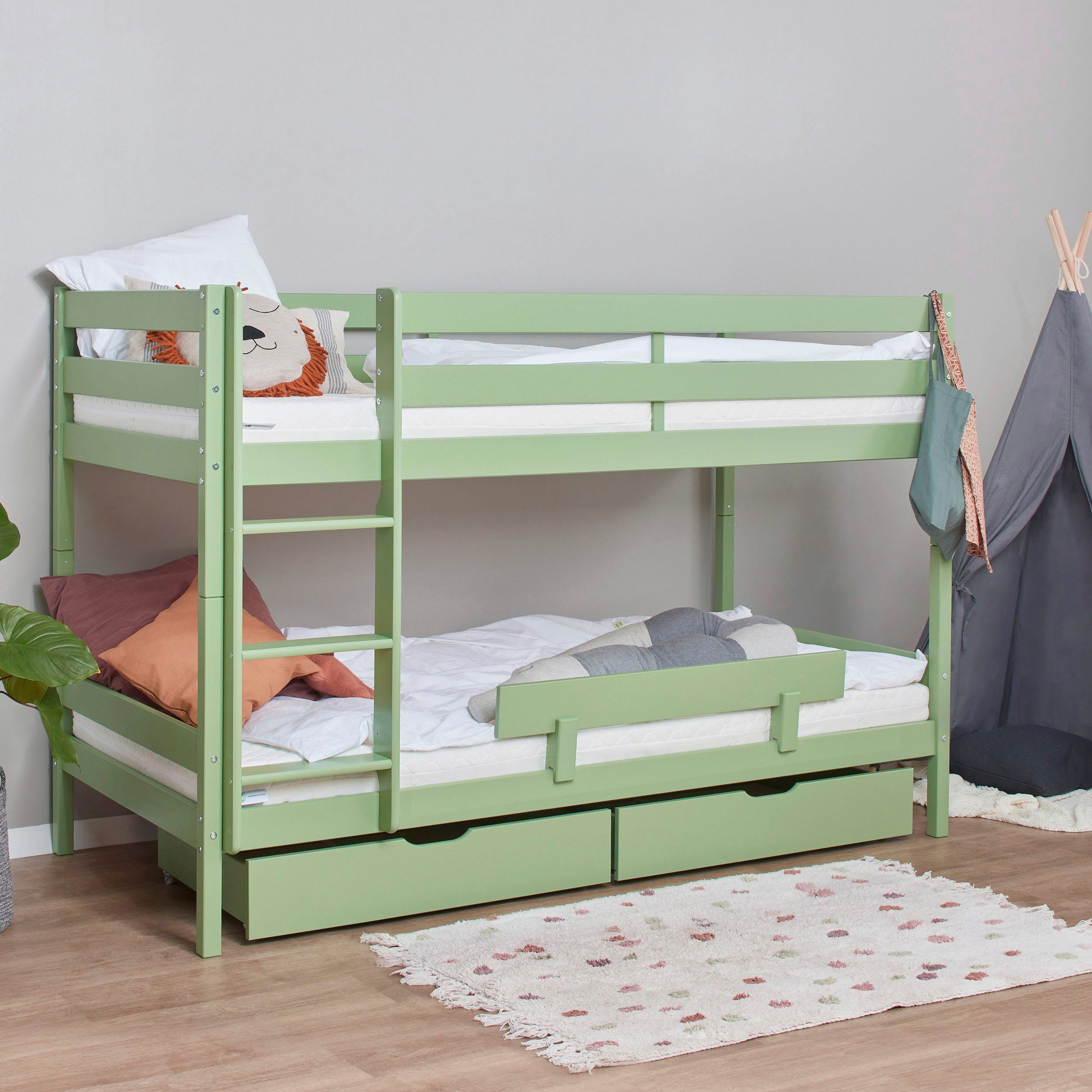 Hoppekids Stapelbed Eco comfort kinderbed 90x200 of 70x160 van massief hout in 4 kleuren