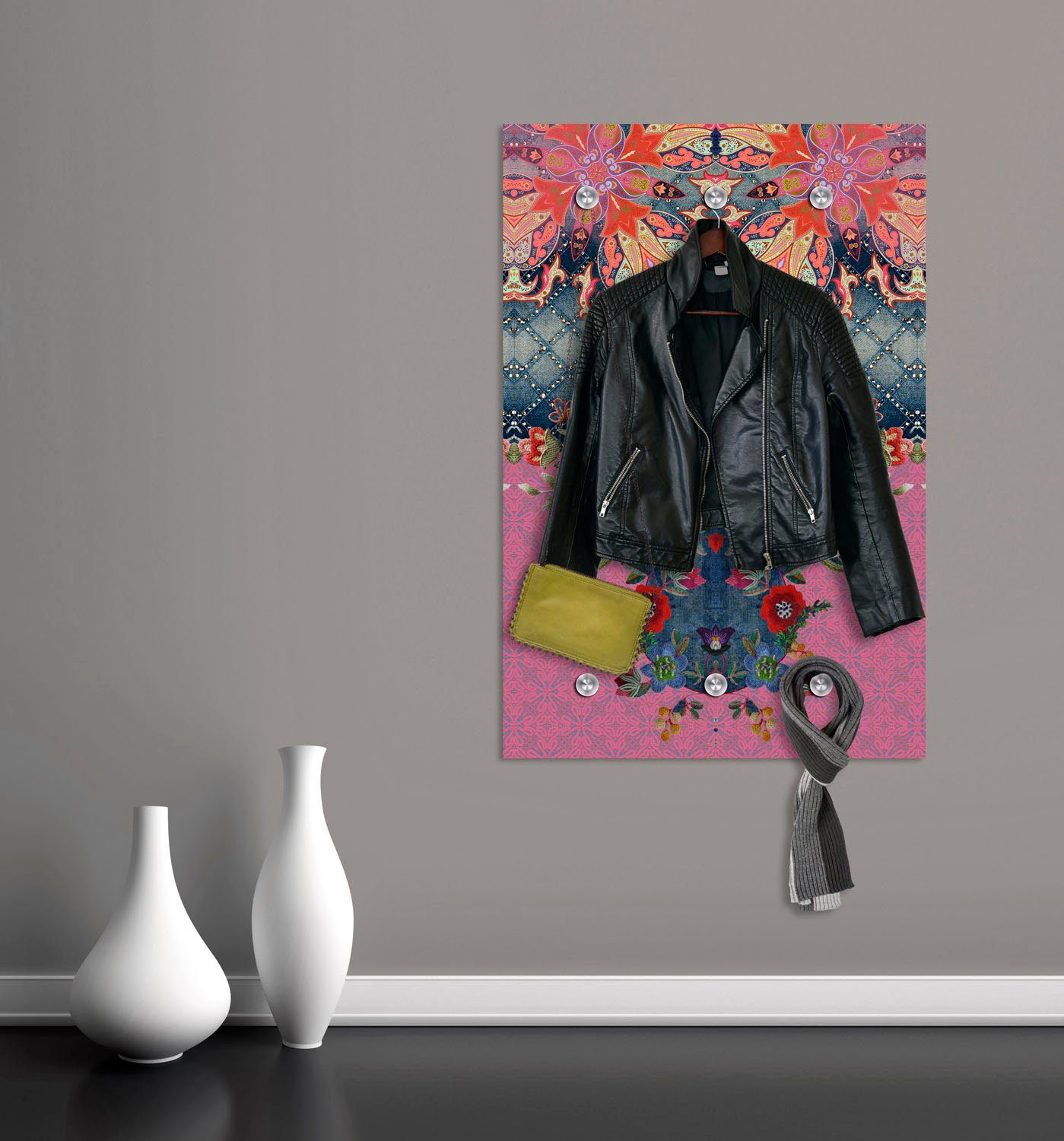 queence Kapstok Bloemen met 6 haken, 80 x 120 cm
