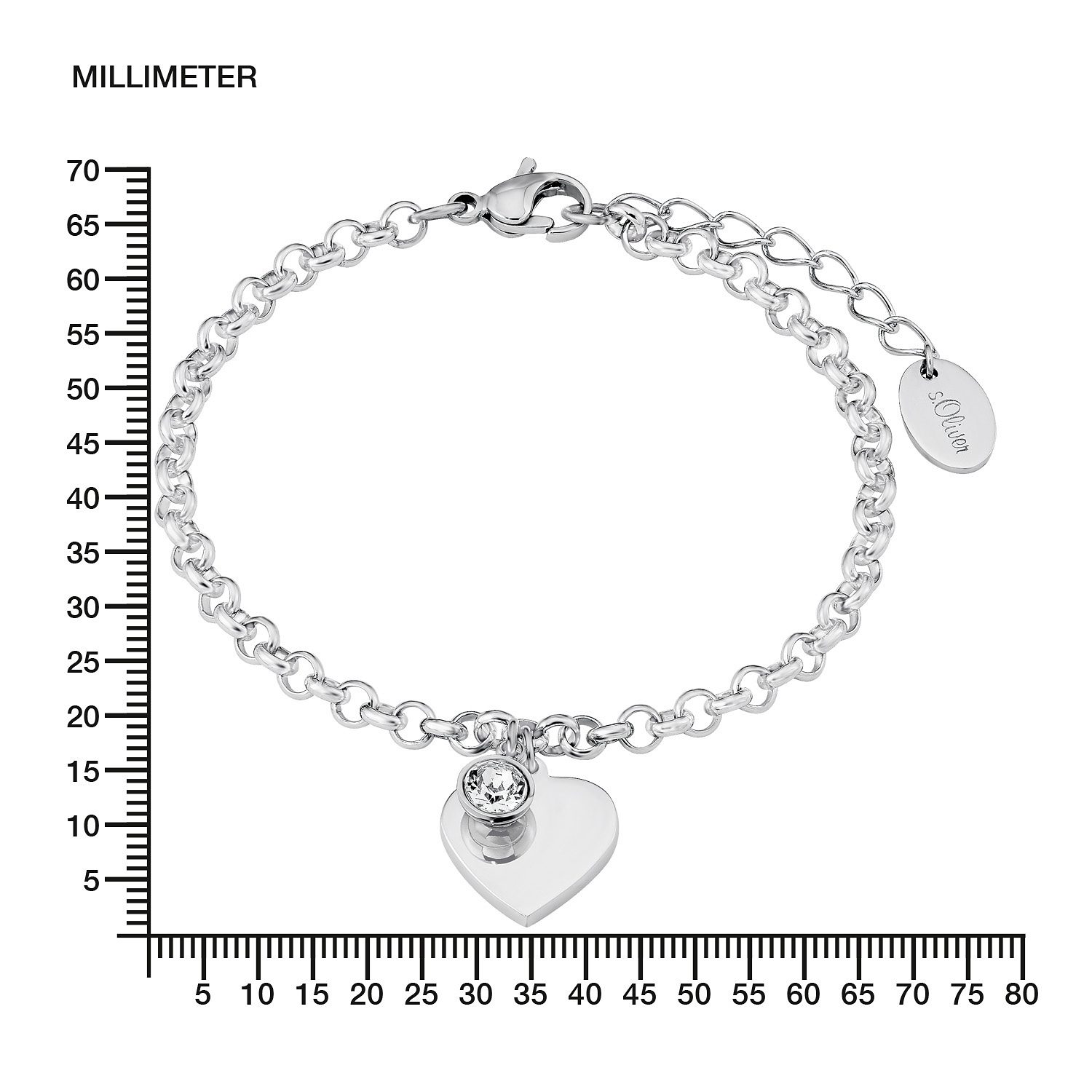 s.oliver armband 9023998, hart met zirkoon (synthetisch) zilver